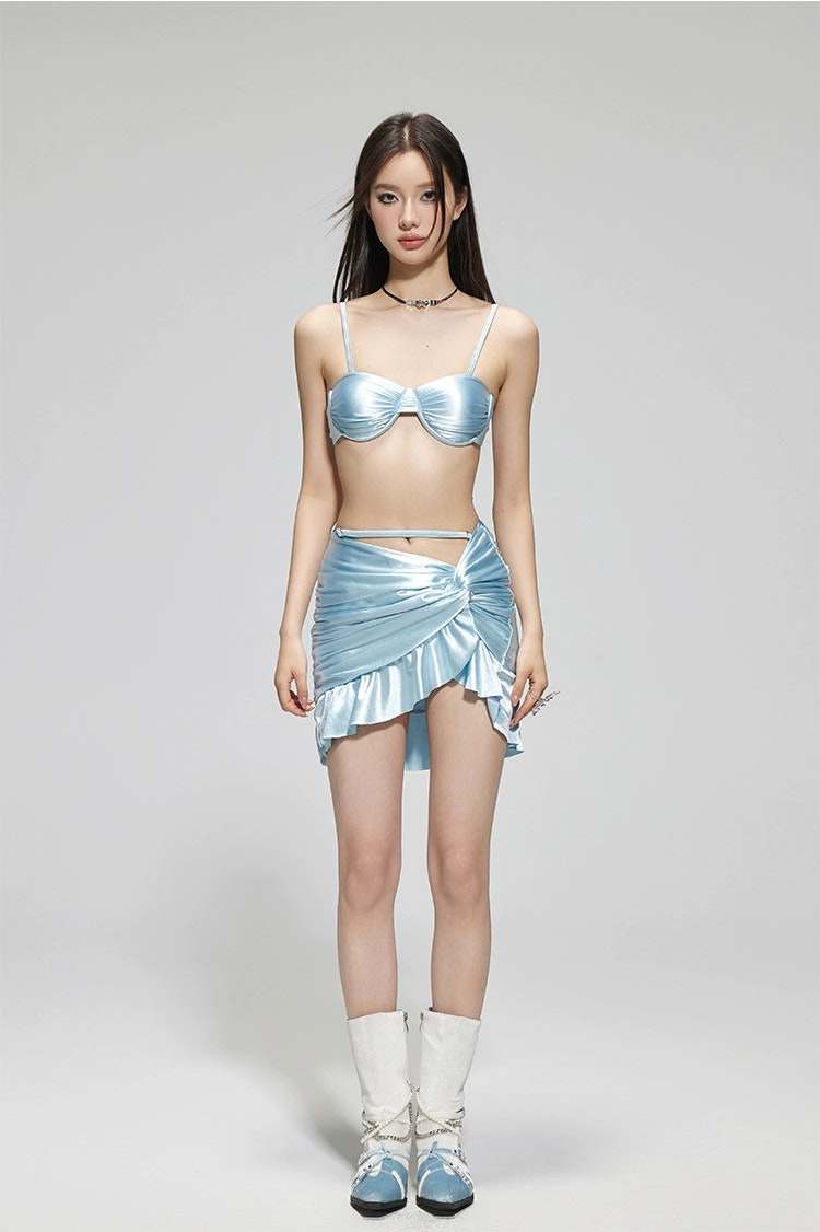 Satin Bralette & Ruffle Mini Skirt Set