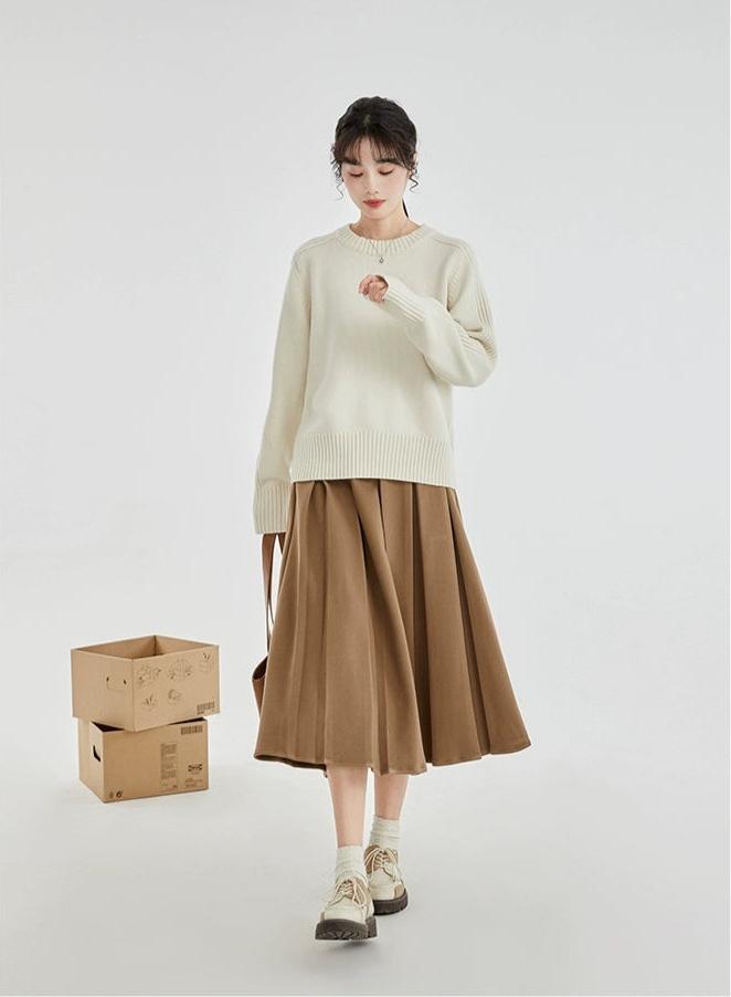 Drop Shoulders Ribbed Crewneck Sweater