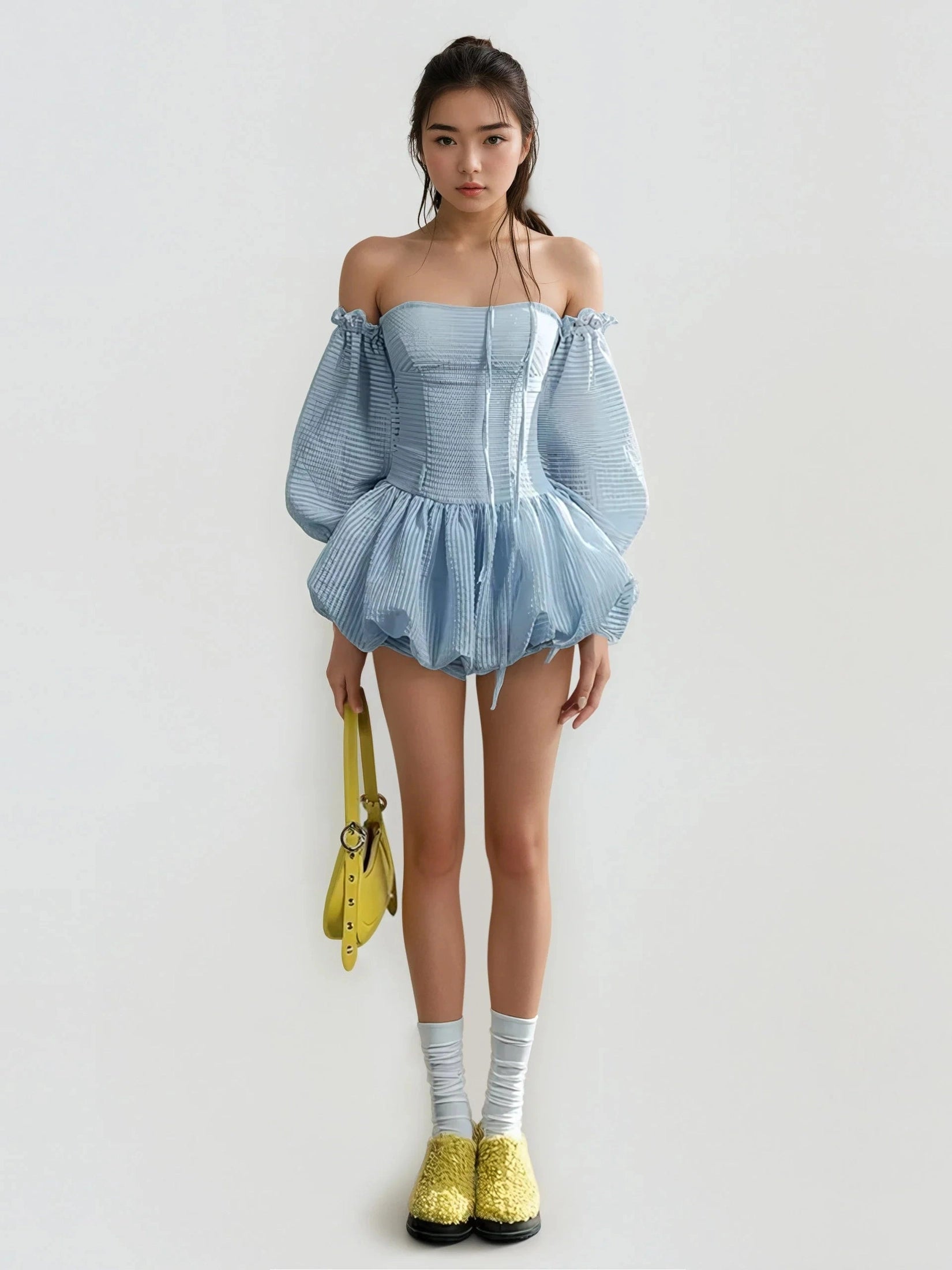 Puff Sleeve Mini Romper Dress Puff Sleeve Mini Romper Dress
