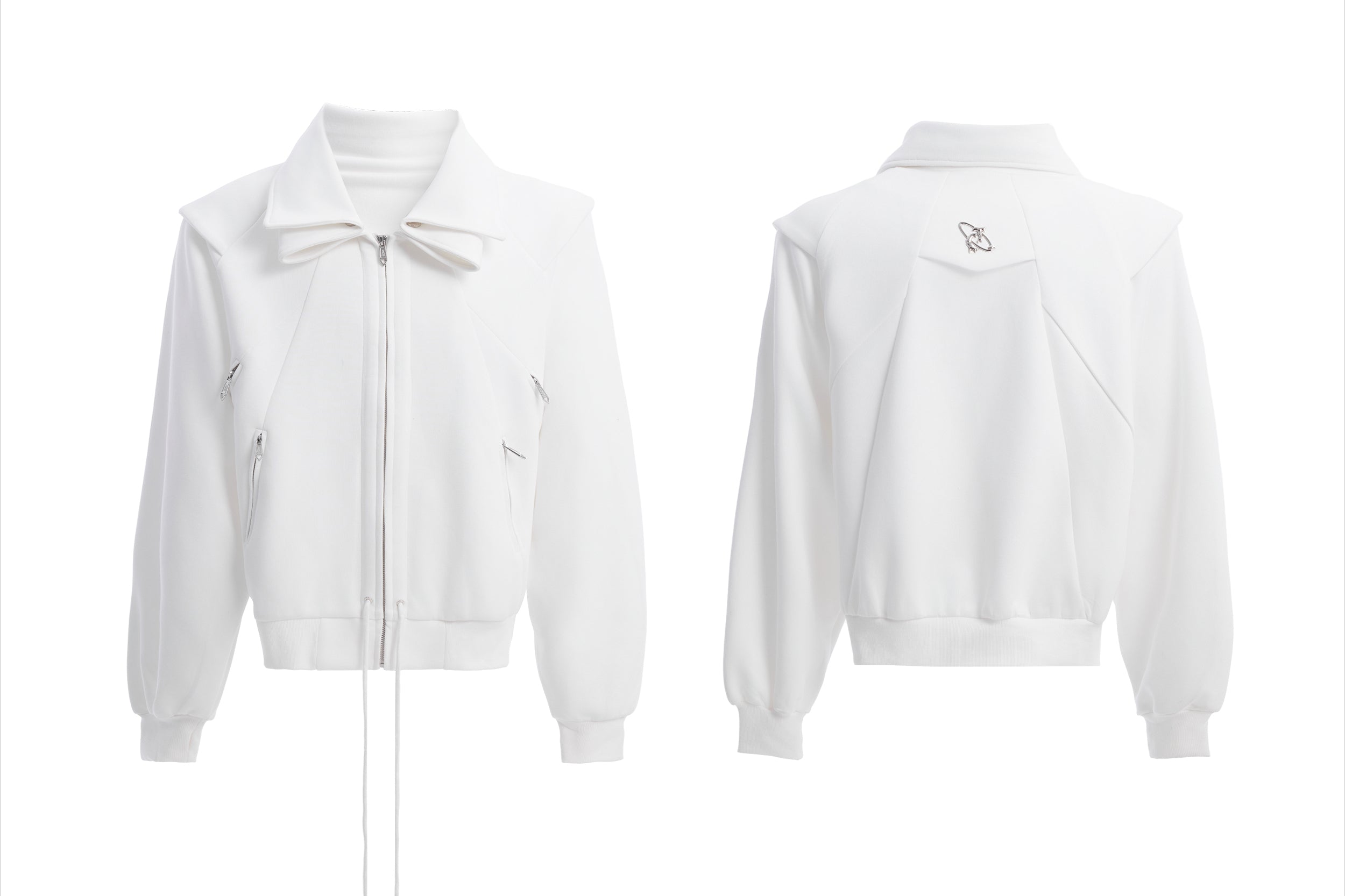 Gray Drawstring Zip Bomber Jacket