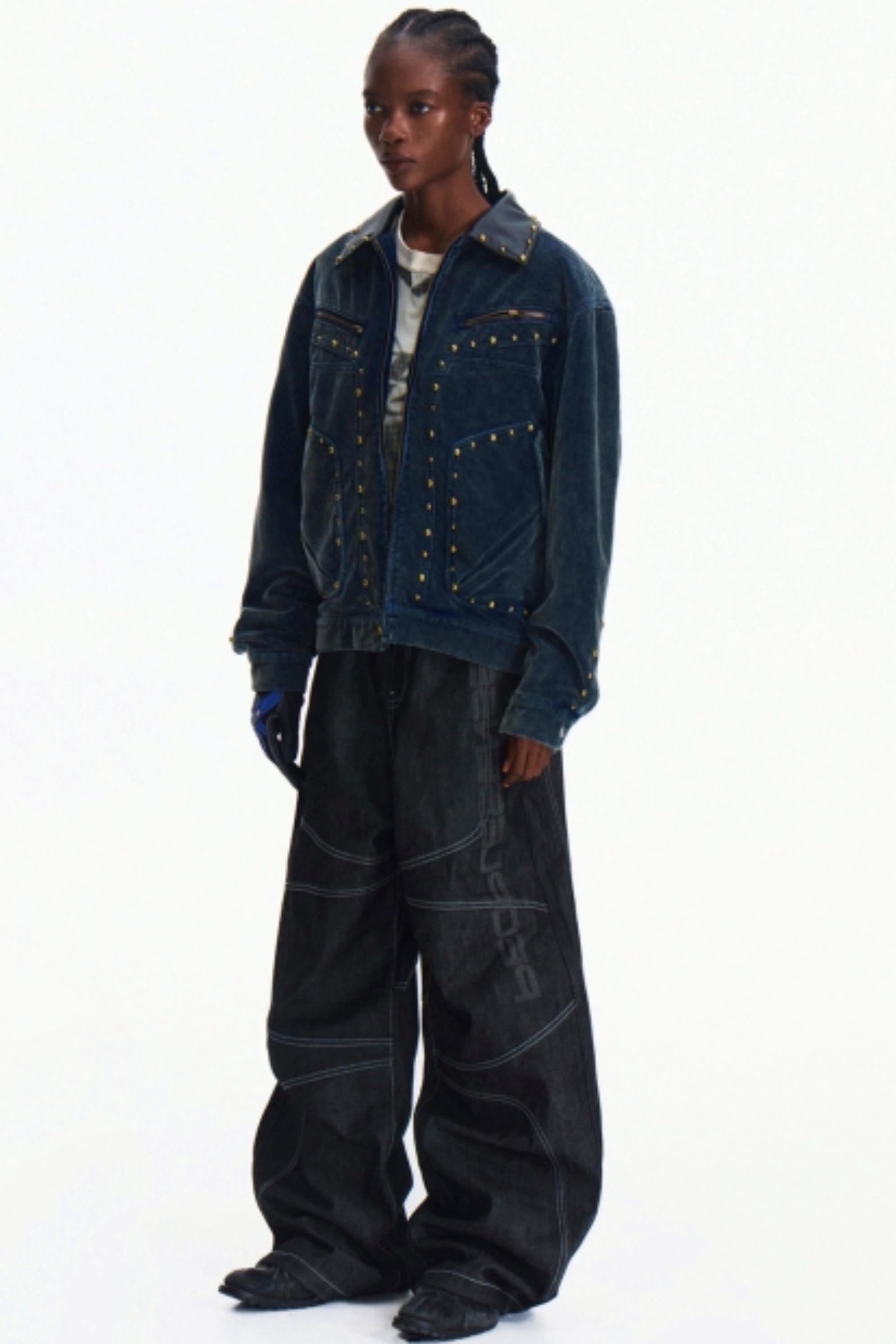 Men's Dark Blue Wide-Leg Pants