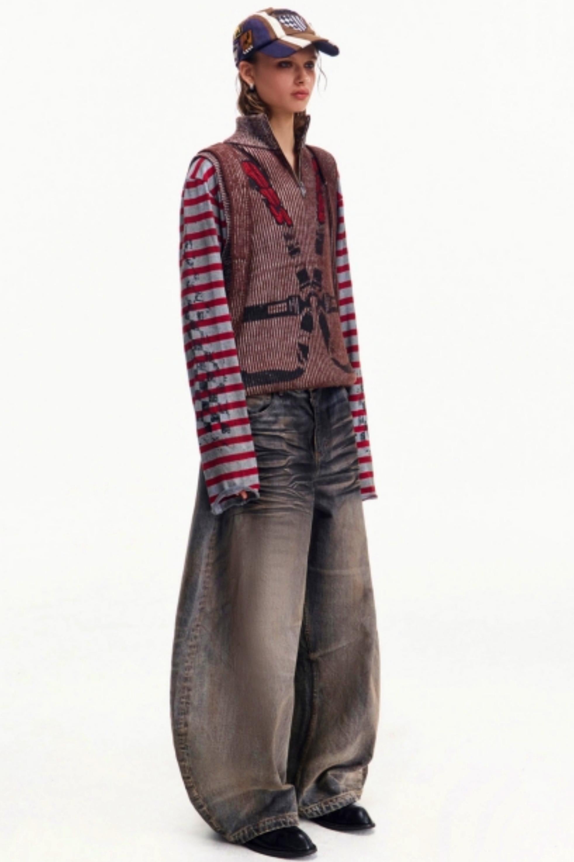 Men's Retro Washed Wide-Leg Jeans