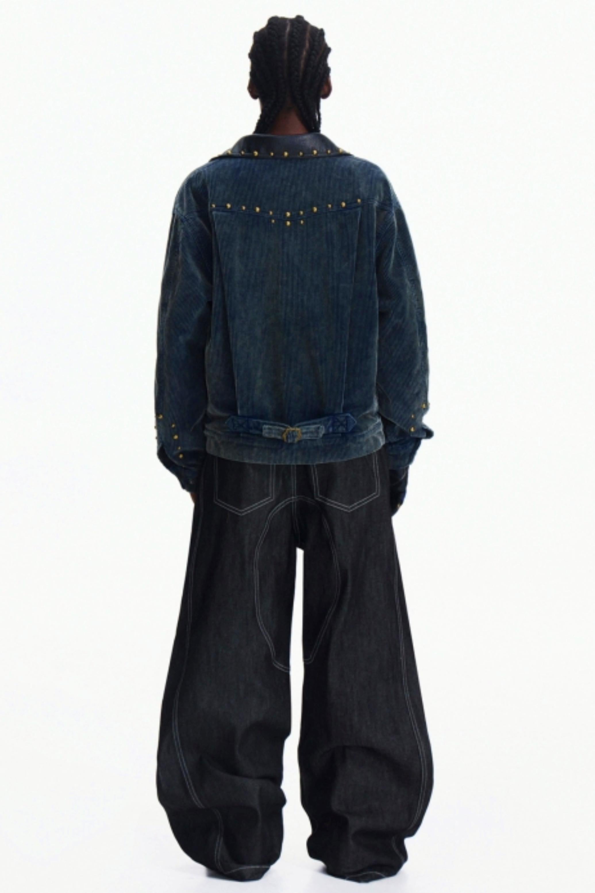 Men's Dark Blue Wide-Leg Pants