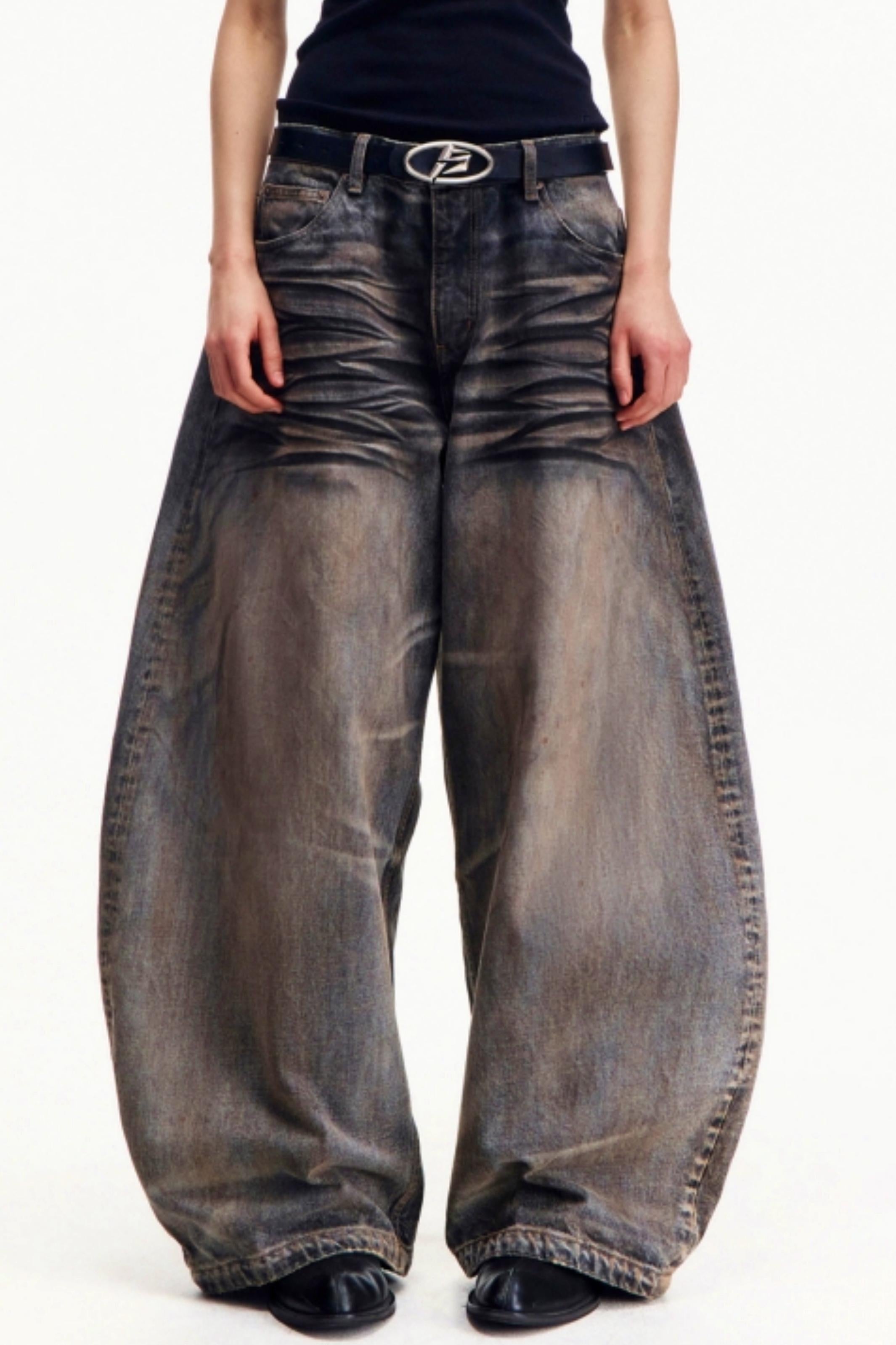Men's Retro Washed Wide-Leg Jeans