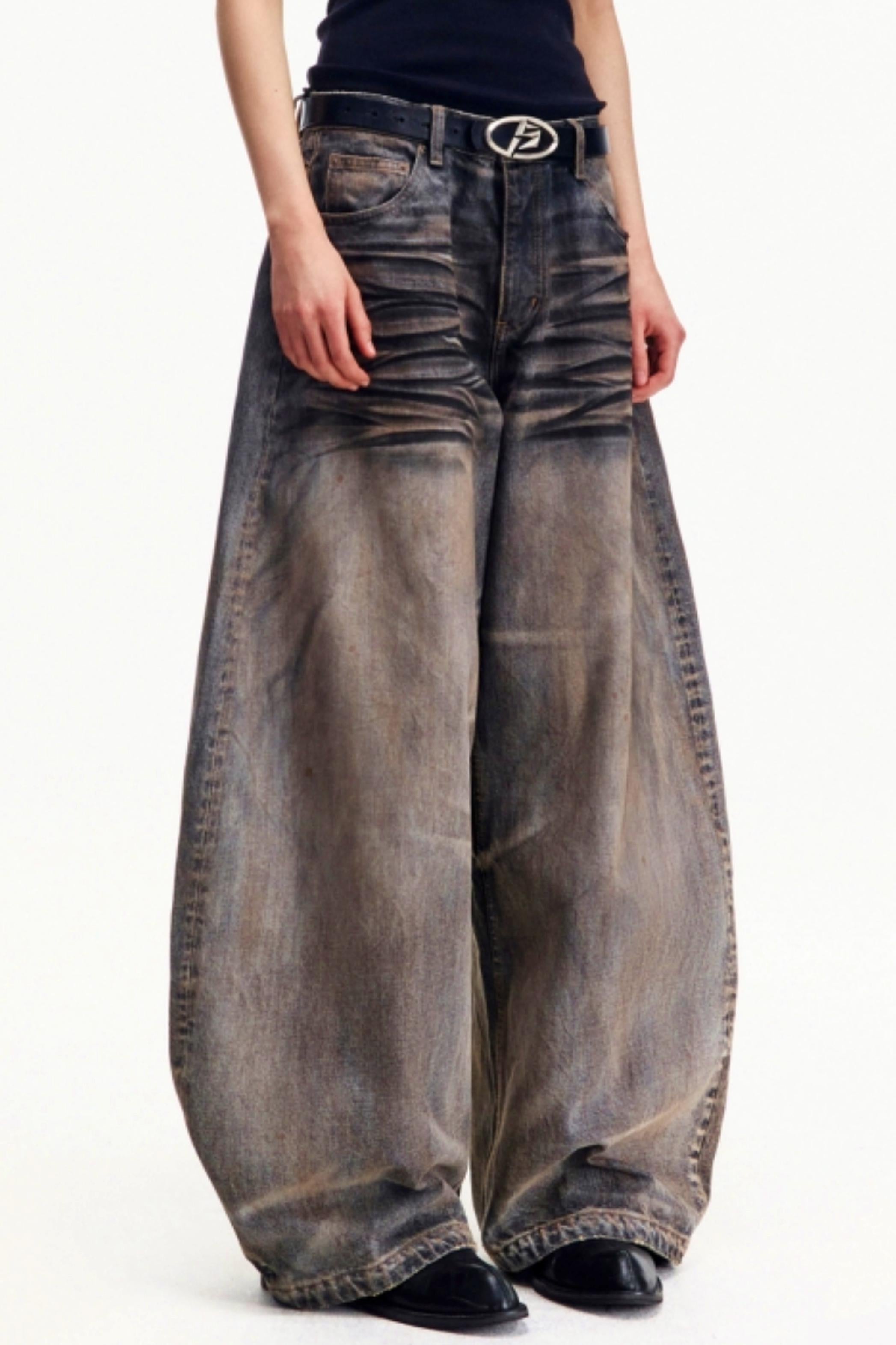 Men's Retro Washed Wide-Leg Jeans