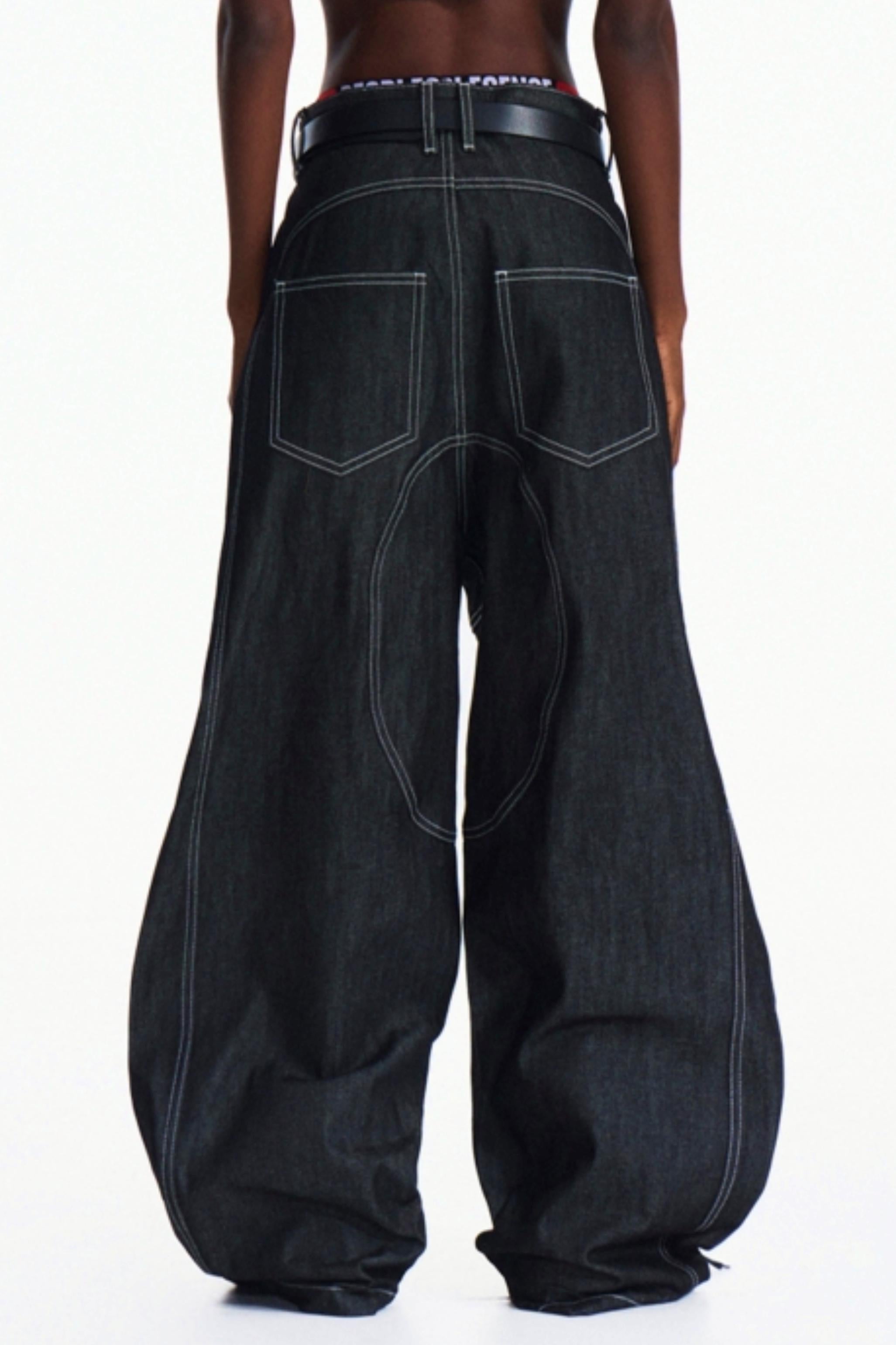 Men's Dark Blue Wide-Leg Pants