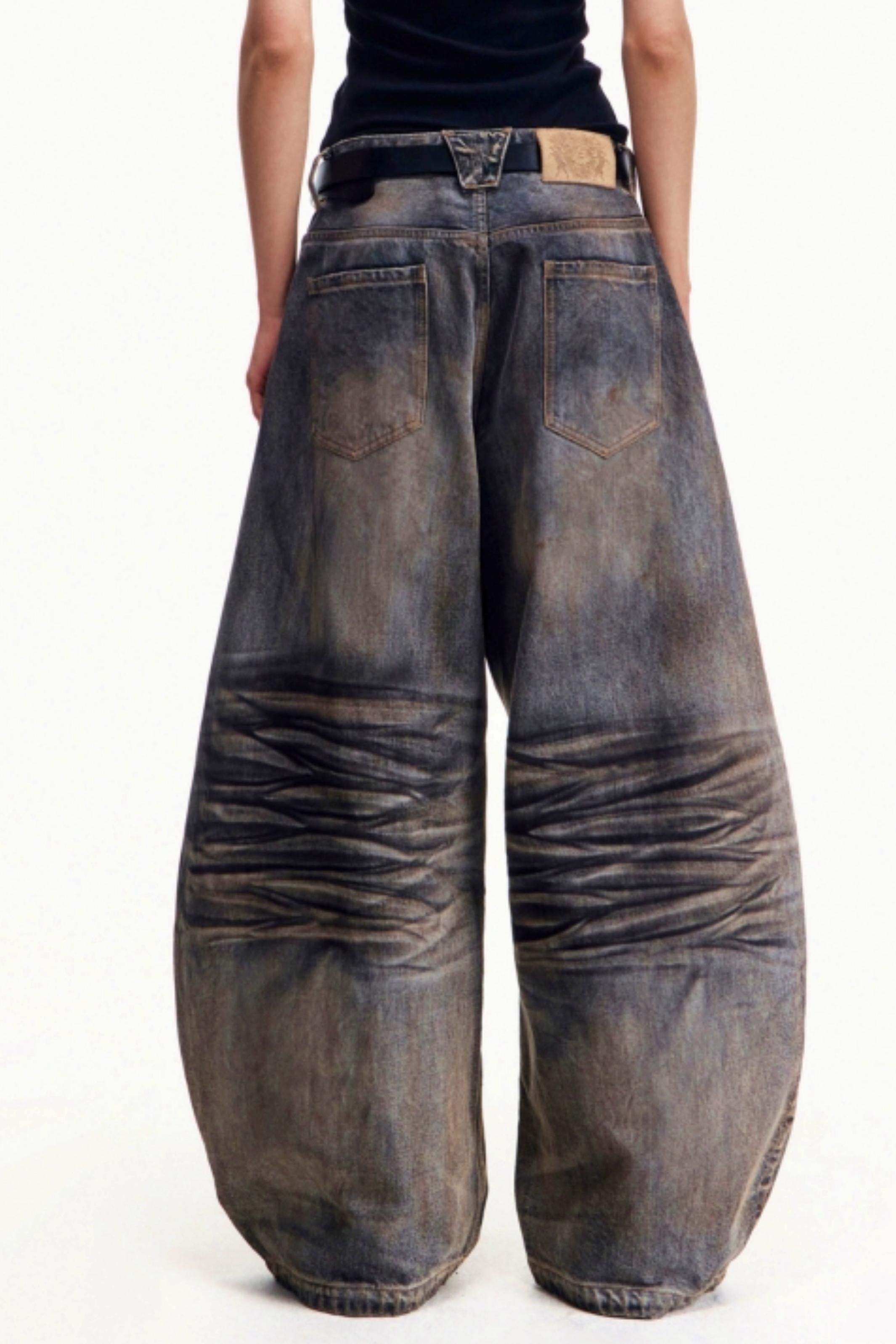 Men's Retro Washed Wide-Leg Jeans