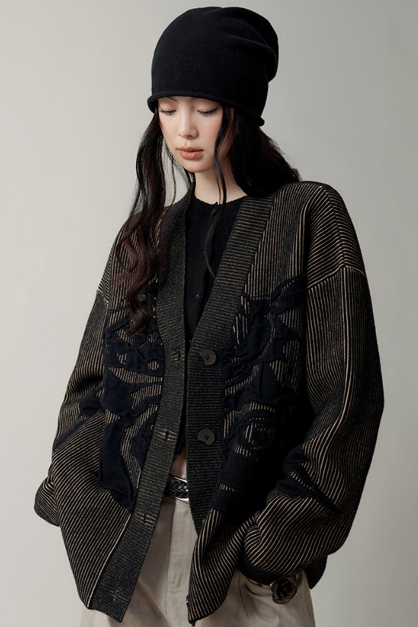 Cardigan de dragon à fines rayures