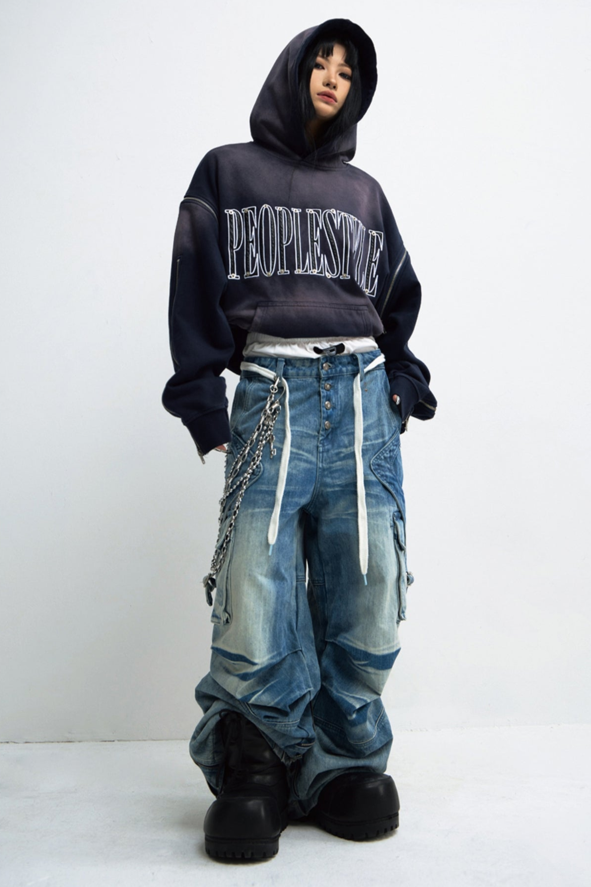 Men's Baggy Gradient Distressed Hooded Sweatshirt
