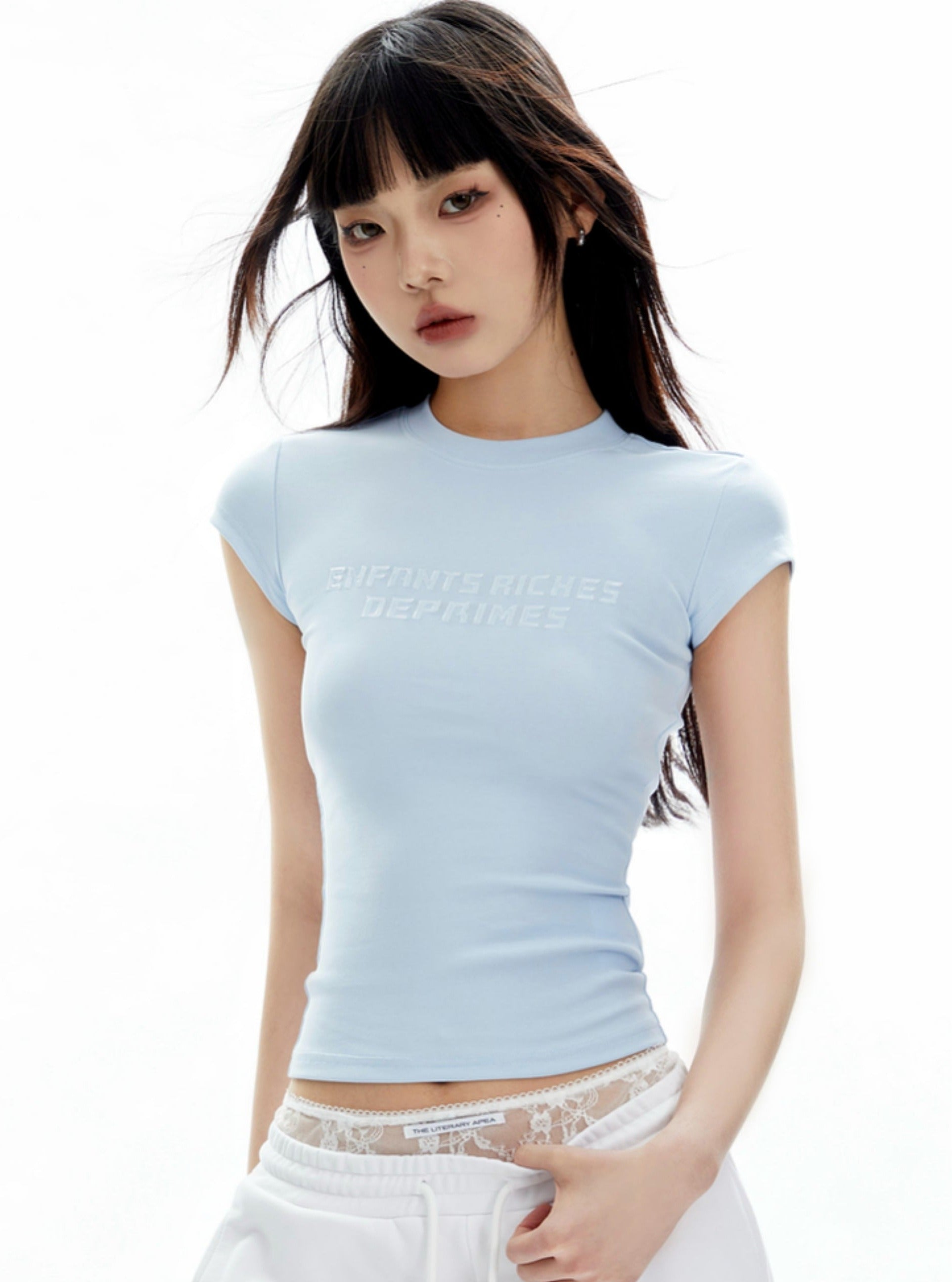 T-shirt de culture du logo bleu pastel
