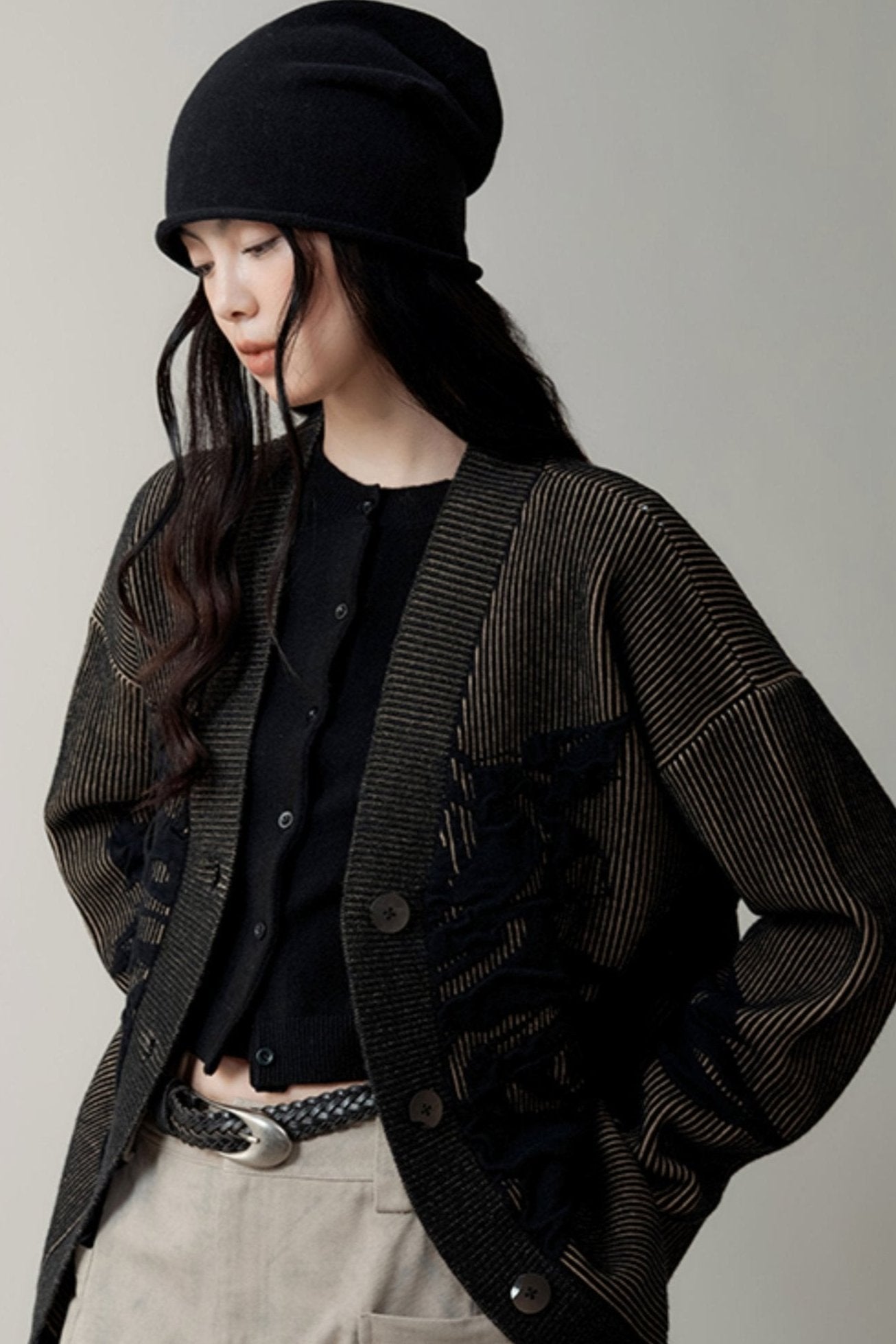 Cardigan de dragon à fines rayures
