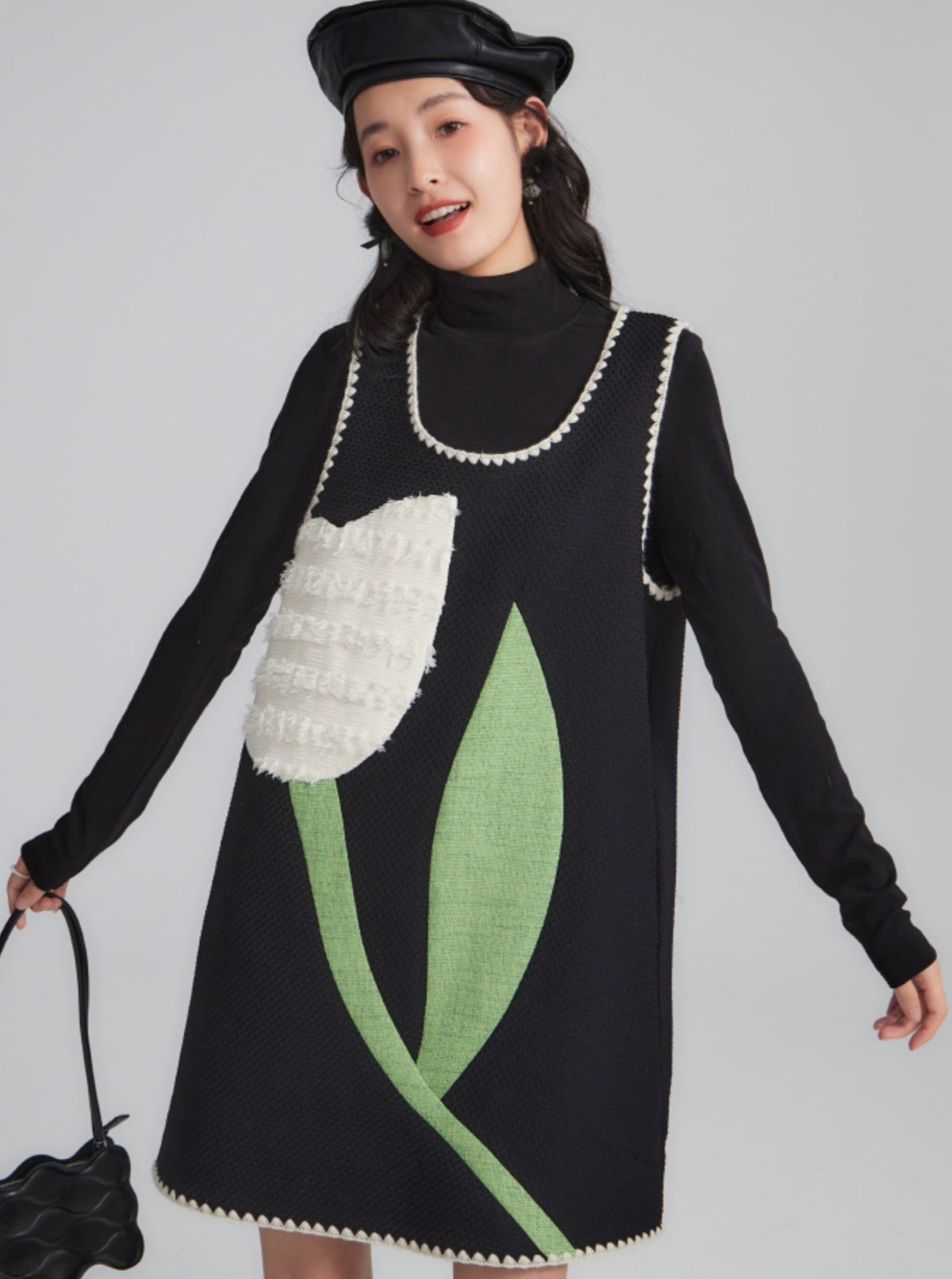 Vestido de jersey caprichoso con diseño de tulipán