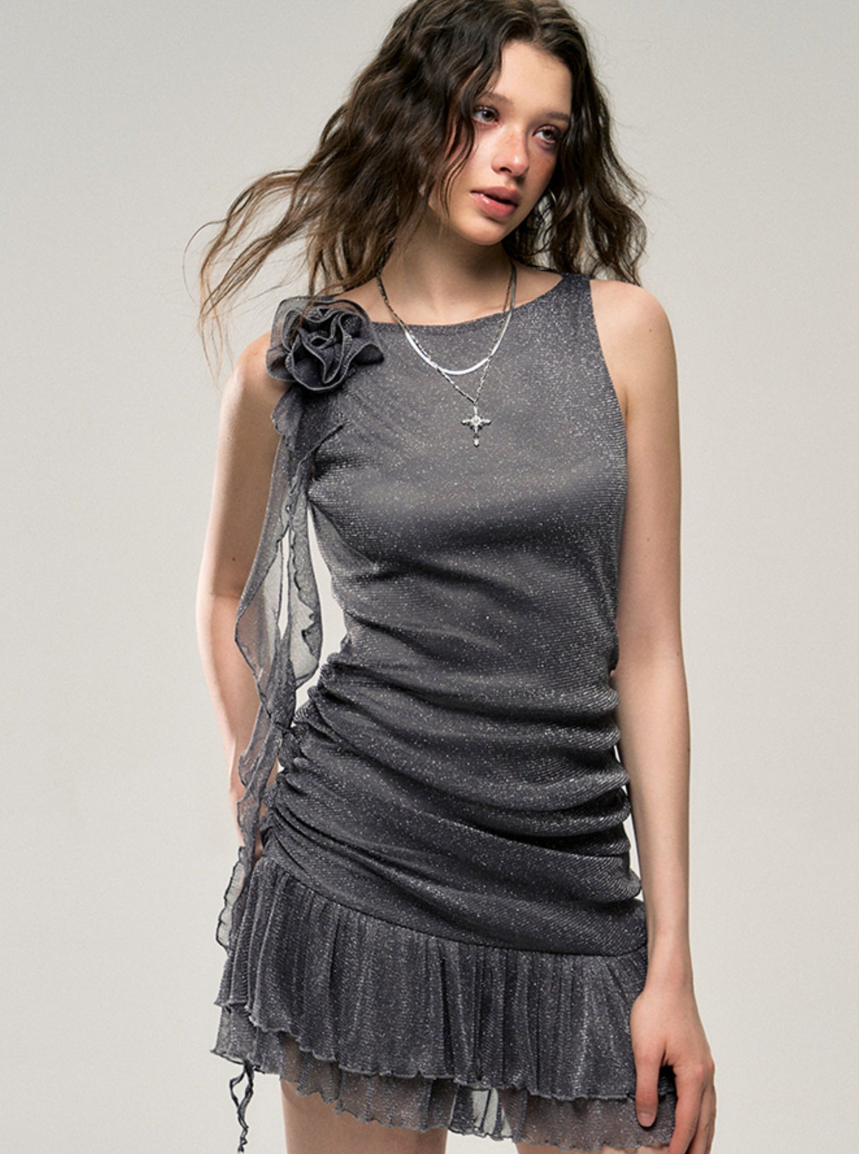 Rolled Mesh Mini Kleid