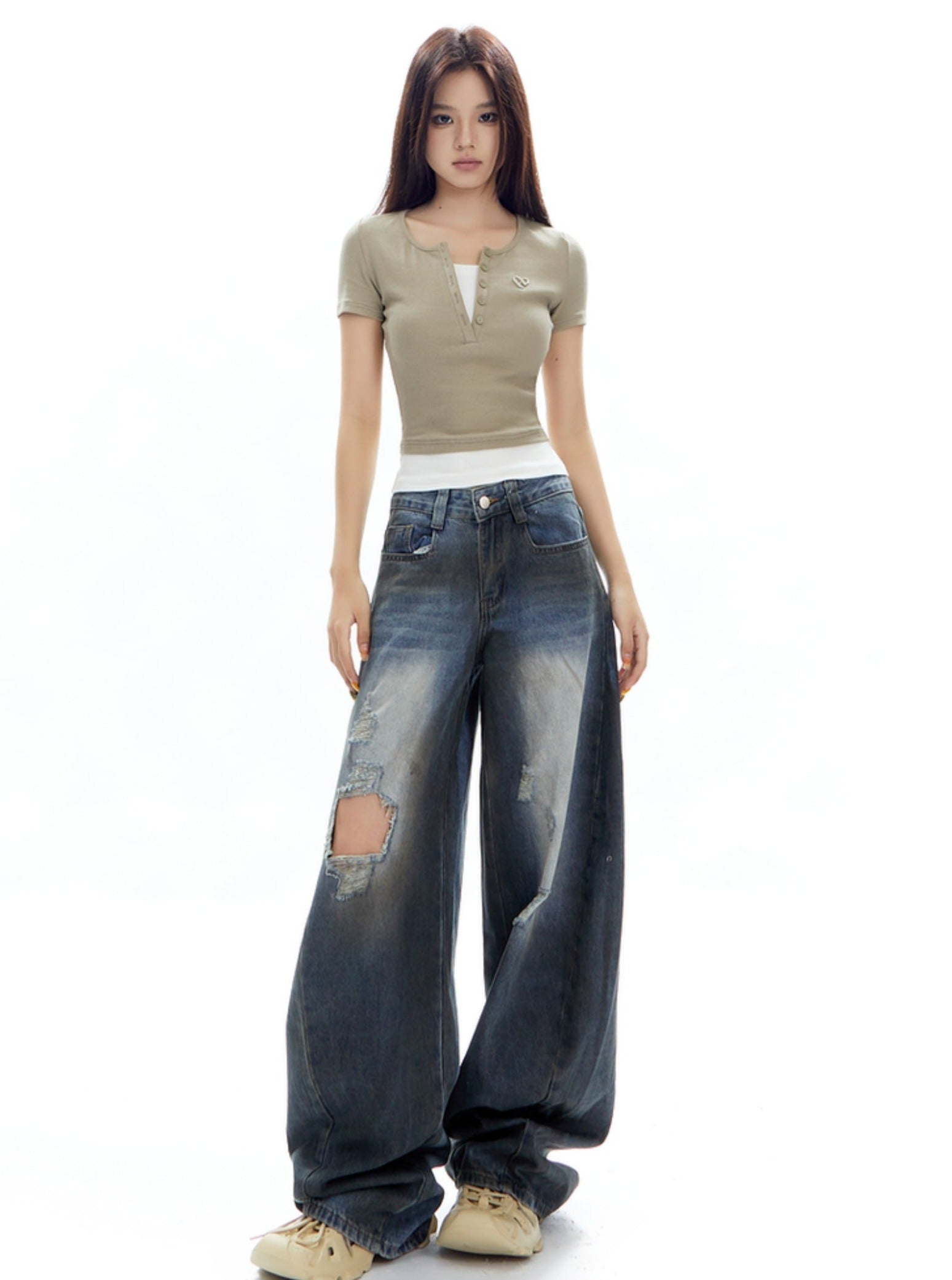 Top de cultivo Henley con mangas cortas
