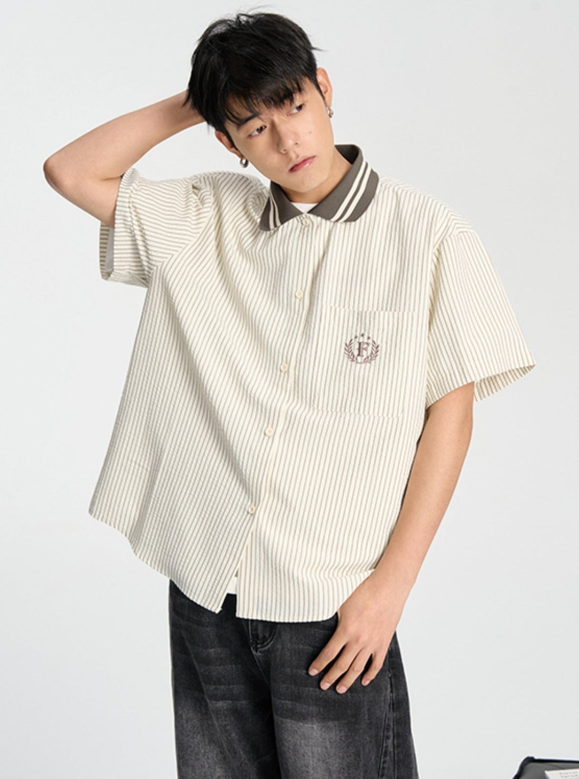 Striped Retro College Shirt - chiclara