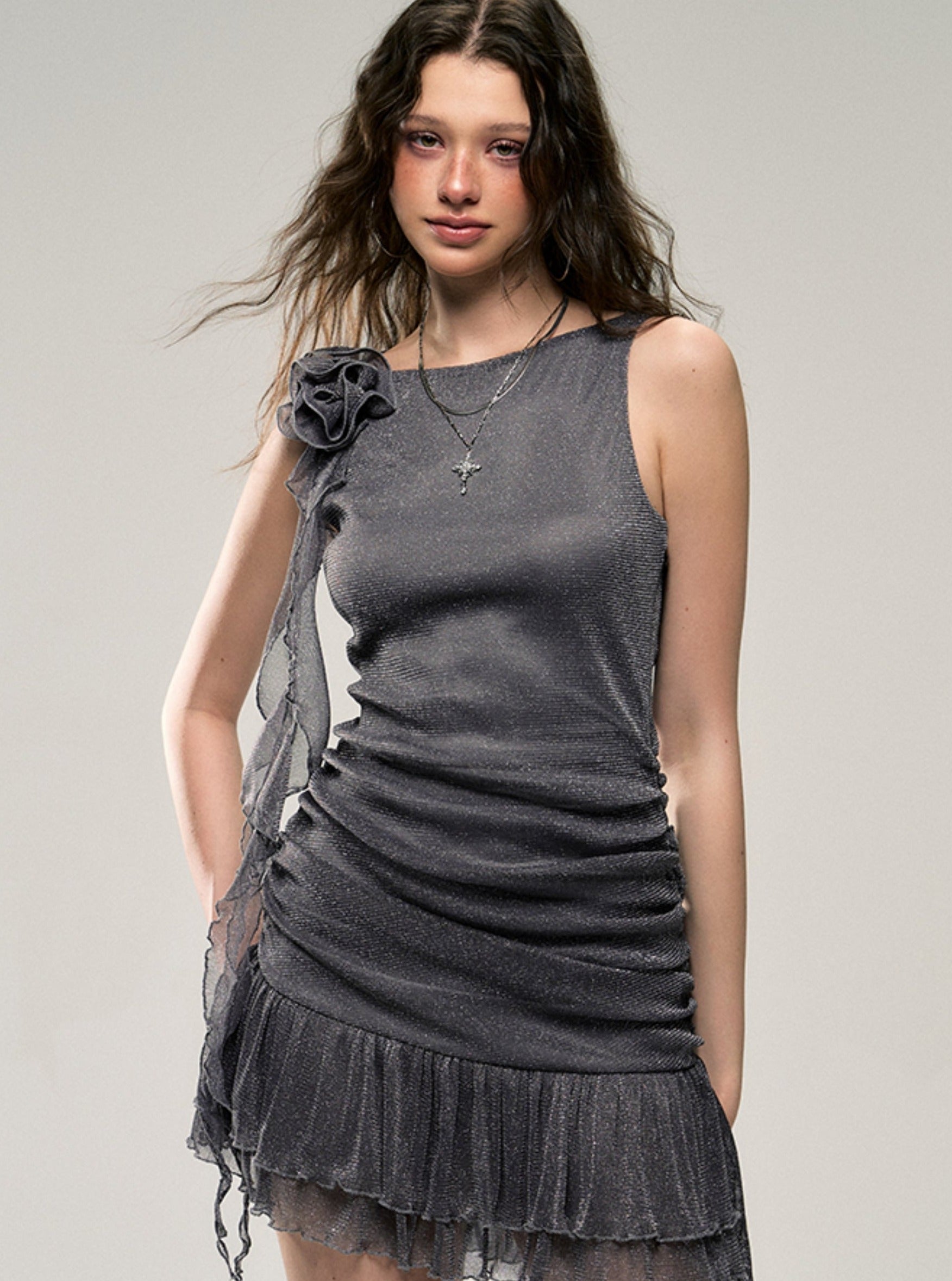 Rolled Mesh Mini Kleid