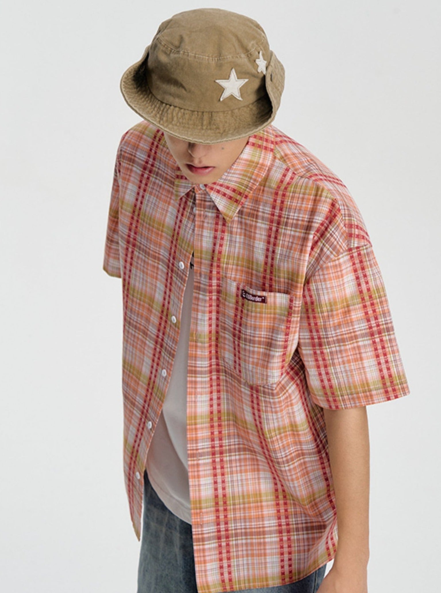 Summer Shirt with Embroidered Checkered Pattern - chiclara