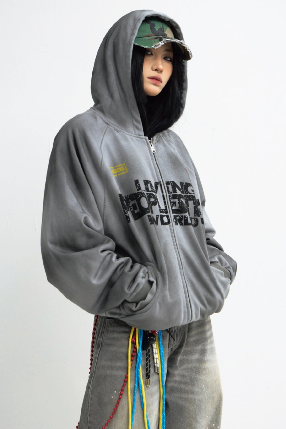 Men's Distressed Gradient Gray Hoodie Jacket