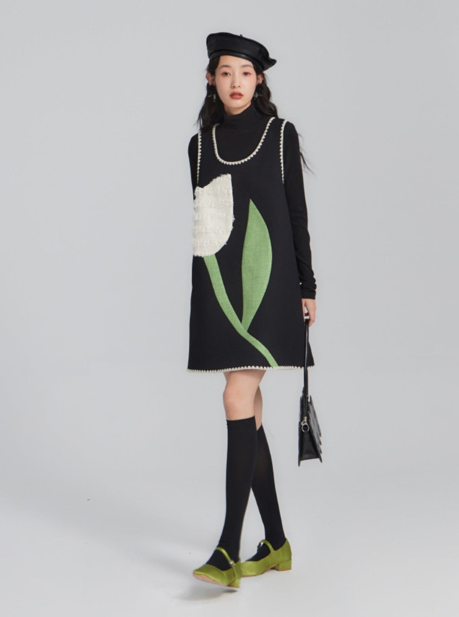 Vestido de jersey caprichoso con diseño de tulipán
