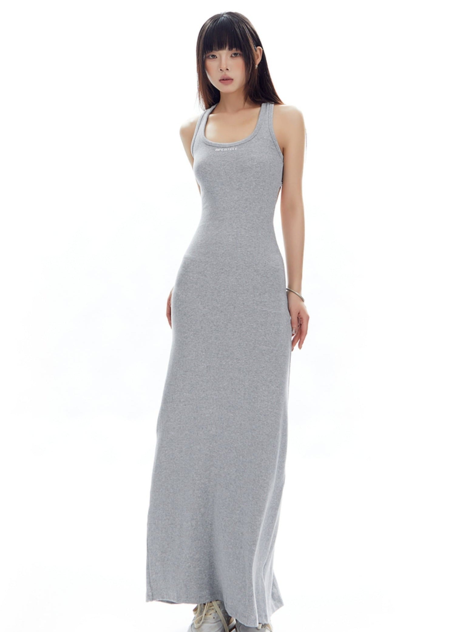 light grey maxi dress Sleeveless grey dress with pockets| Nuichan maxi dresses XL-XL2