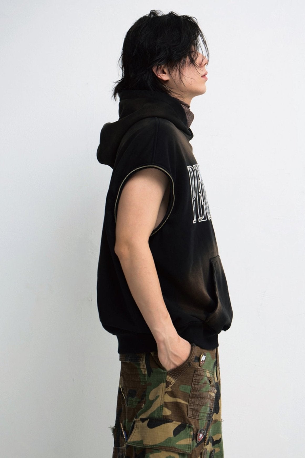 Men's Baggy Gradient Distressed Hooded Sweatshirt