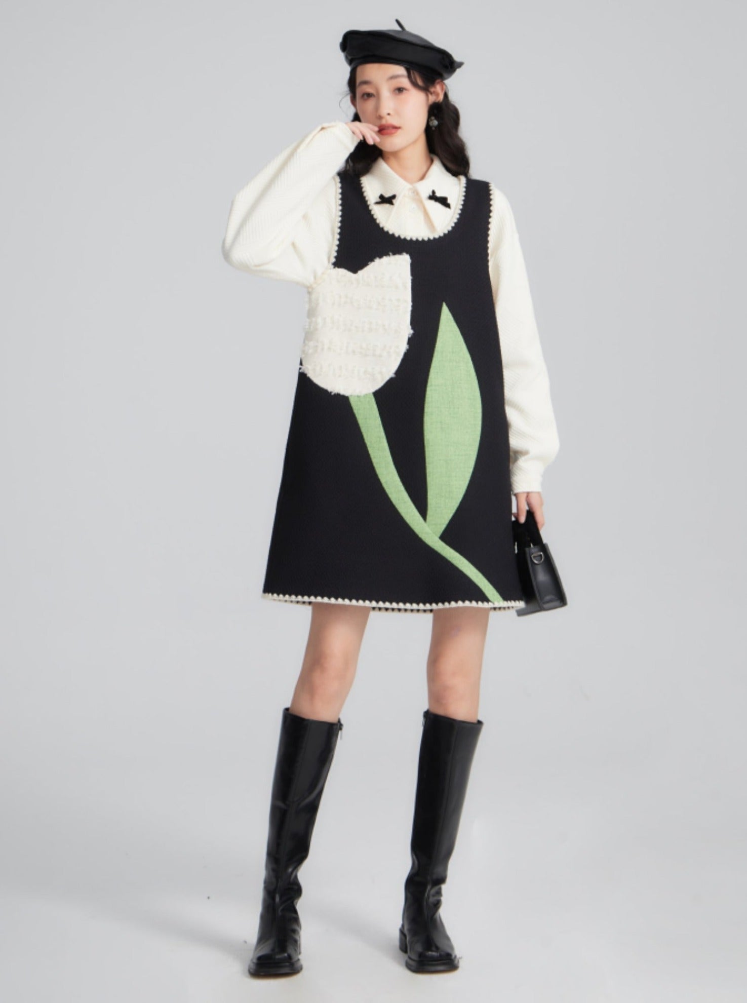 Vestido de jersey caprichoso con diseño de tulipán