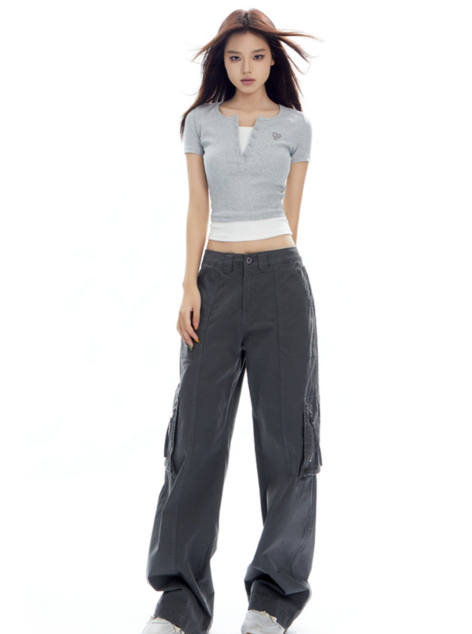 Top de cultivo Henley con mangas cortas