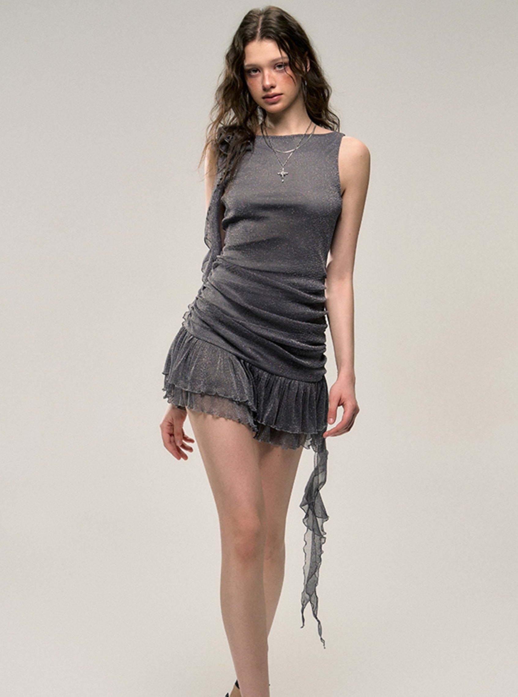 Rolled Mesh Mini Kleid