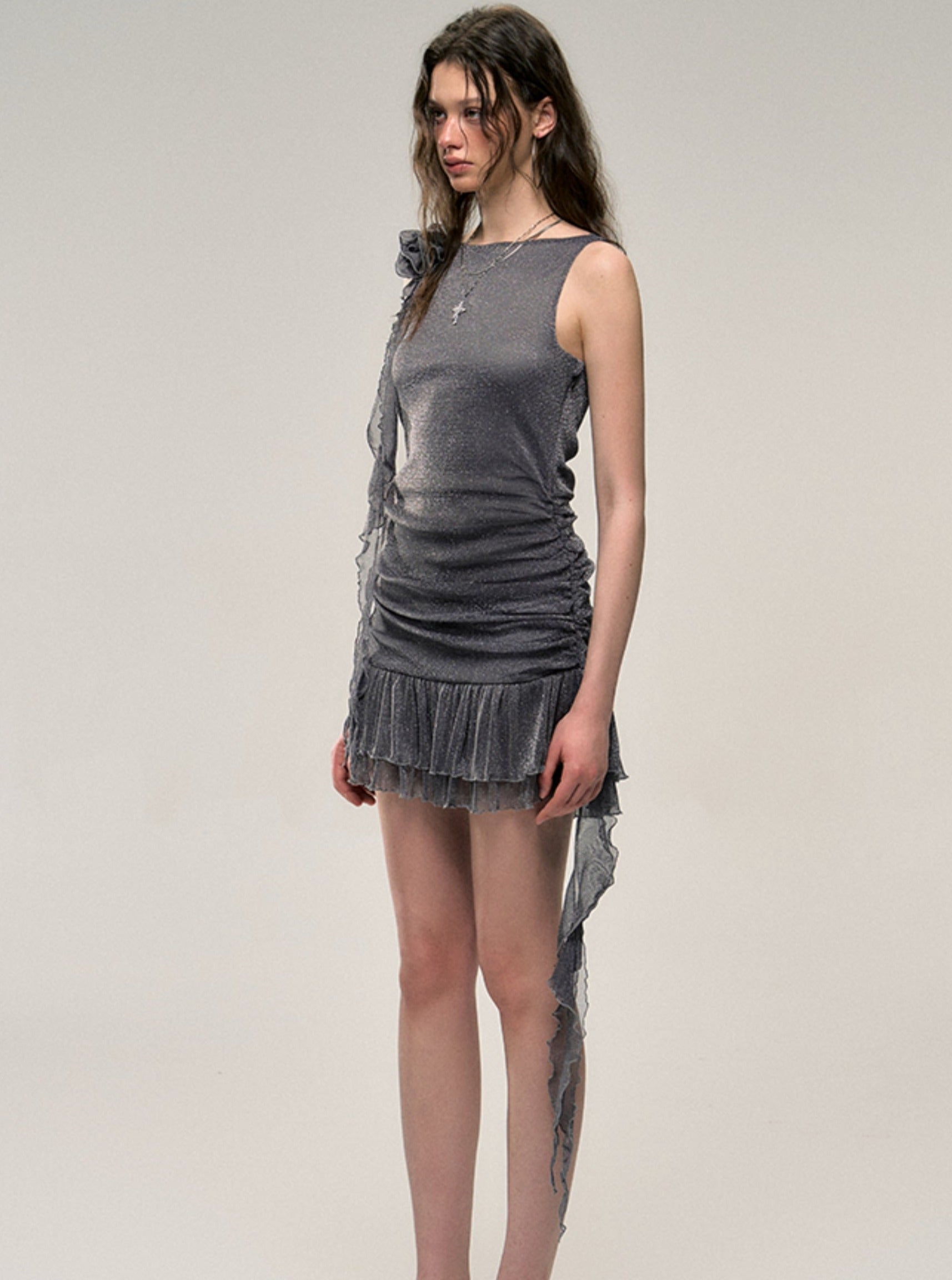 Rolled Mesh Mini Kleid