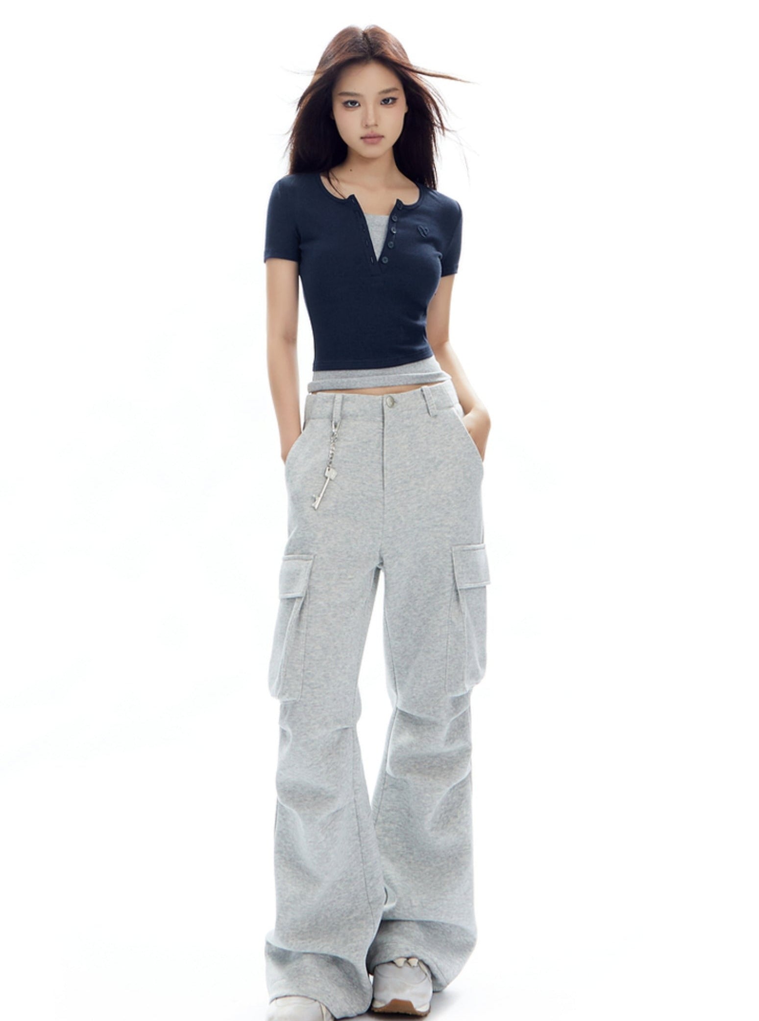 Top de cultivo Henley con mangas cortas