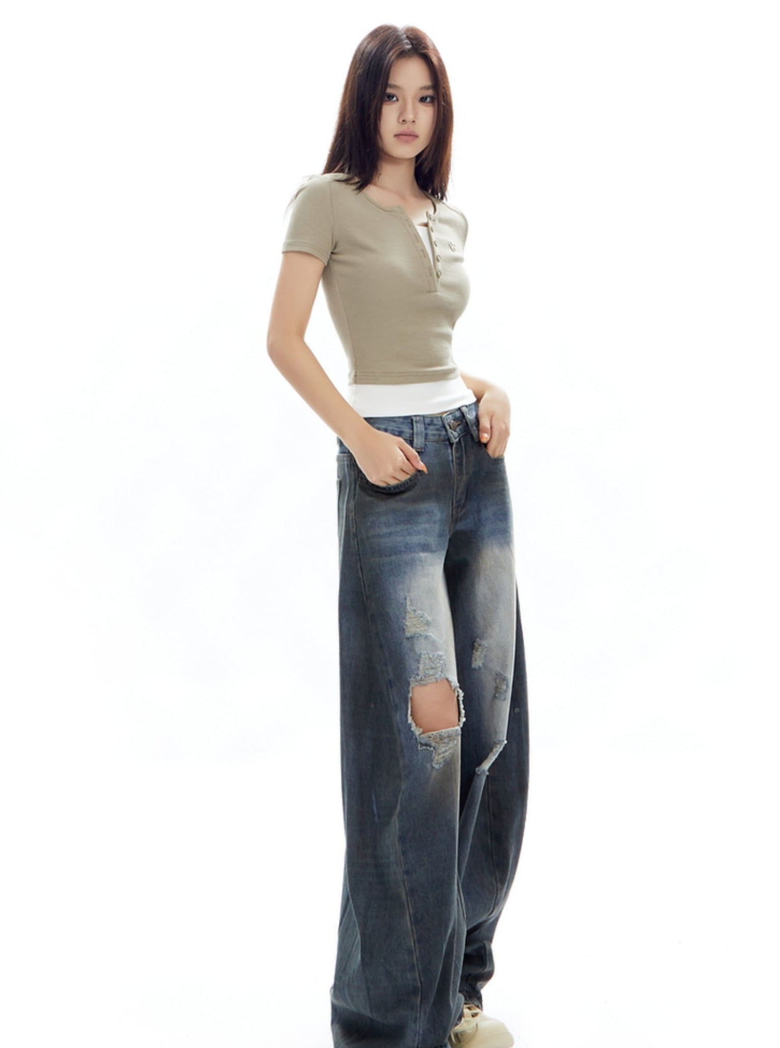 Top de cultivo Henley con mangas cortas
