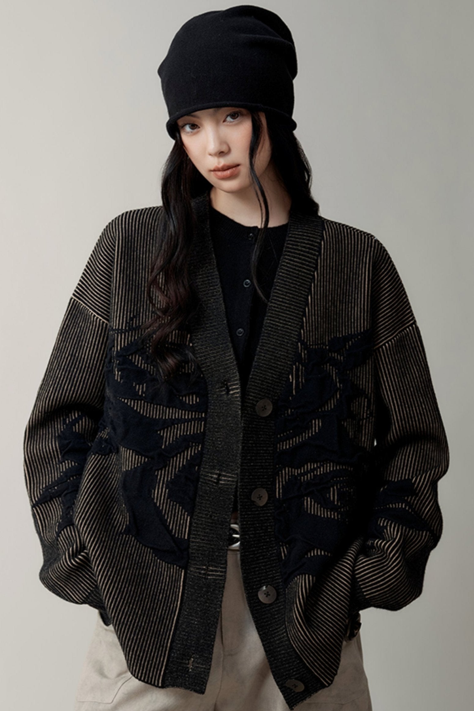 Cardigan de dragon à fines rayures