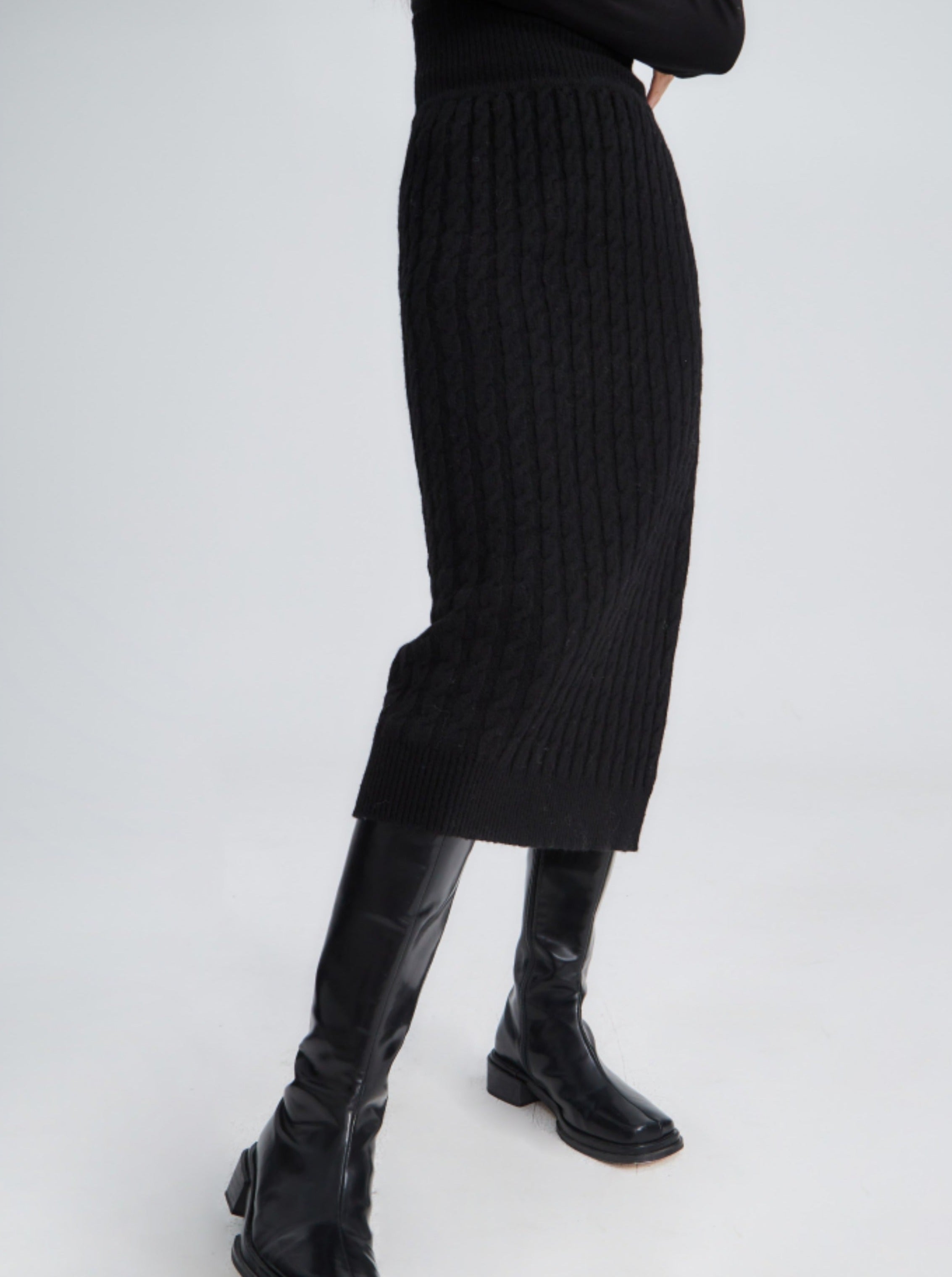 Jupe midi en tricot à nervure