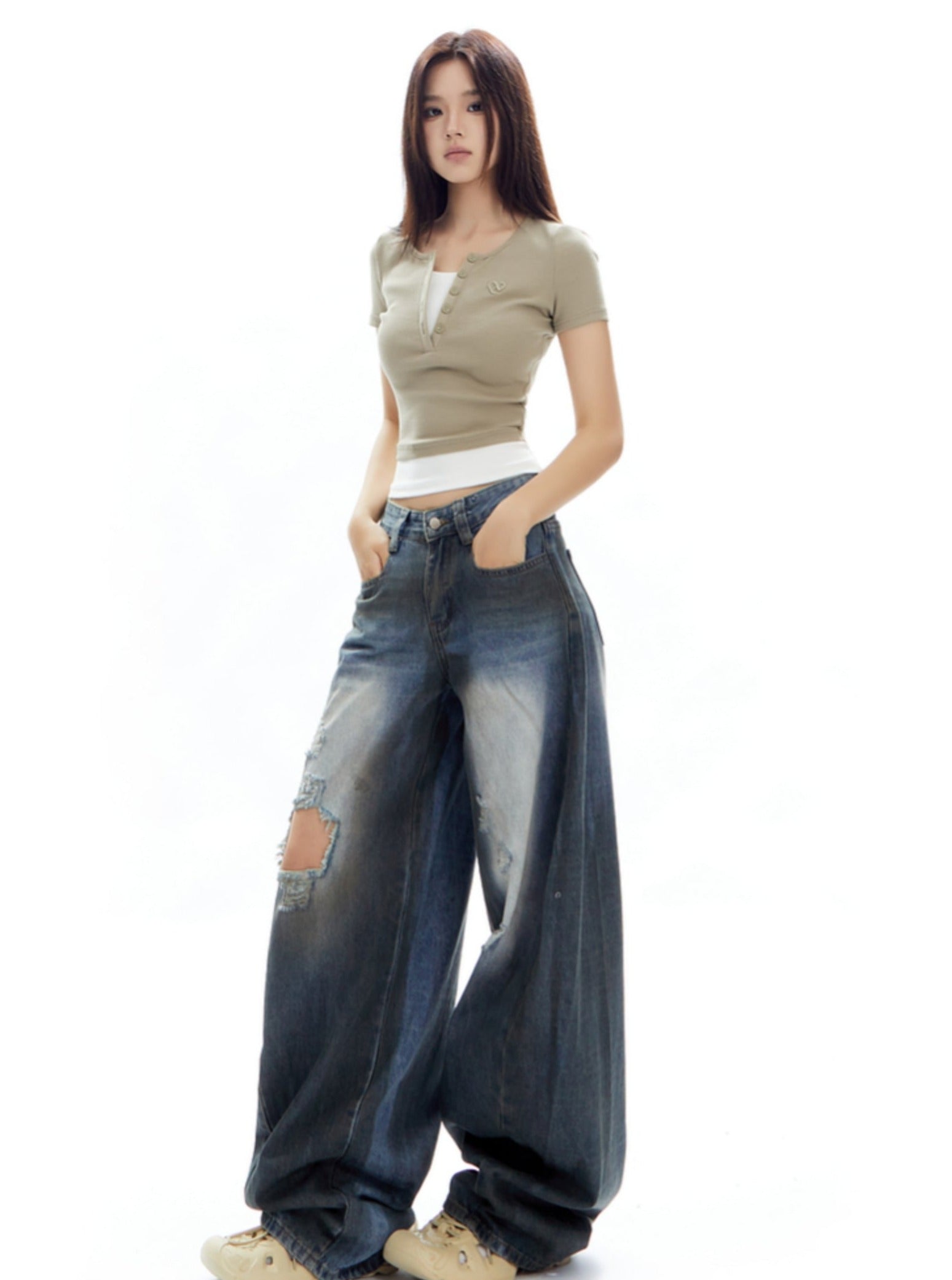 Top de cultivo Henley con mangas cortas
