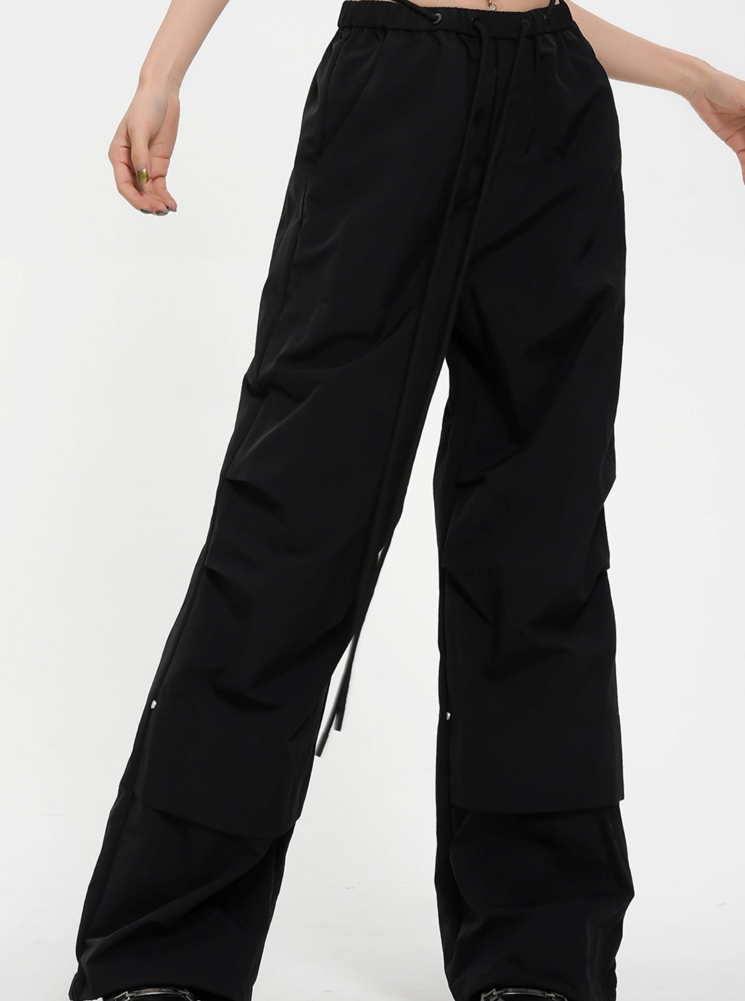 Pantalon à jambes larges à taille haute - pantalon de palais avant plissé noir
