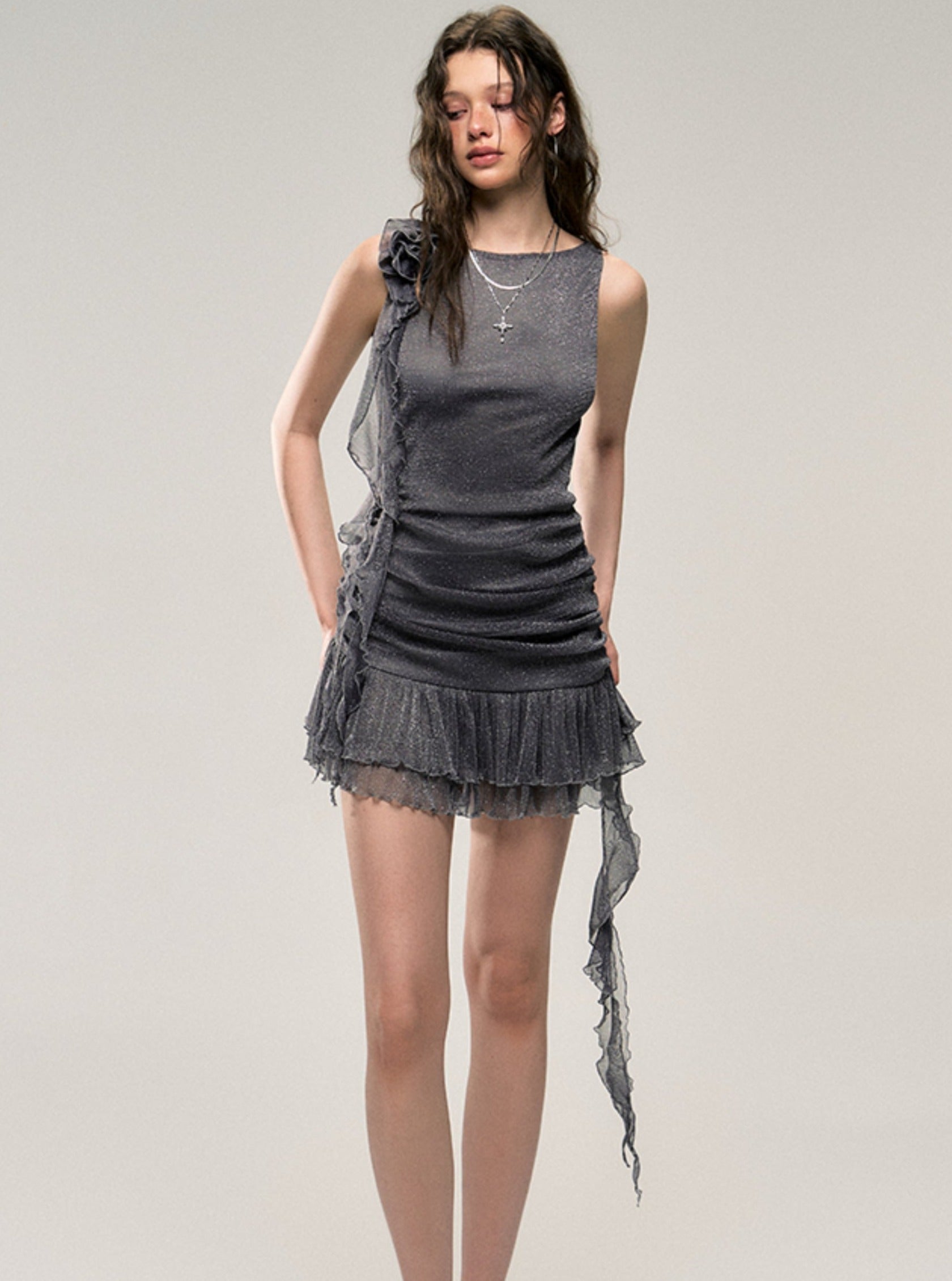 Rolled Mesh Mini Kleid