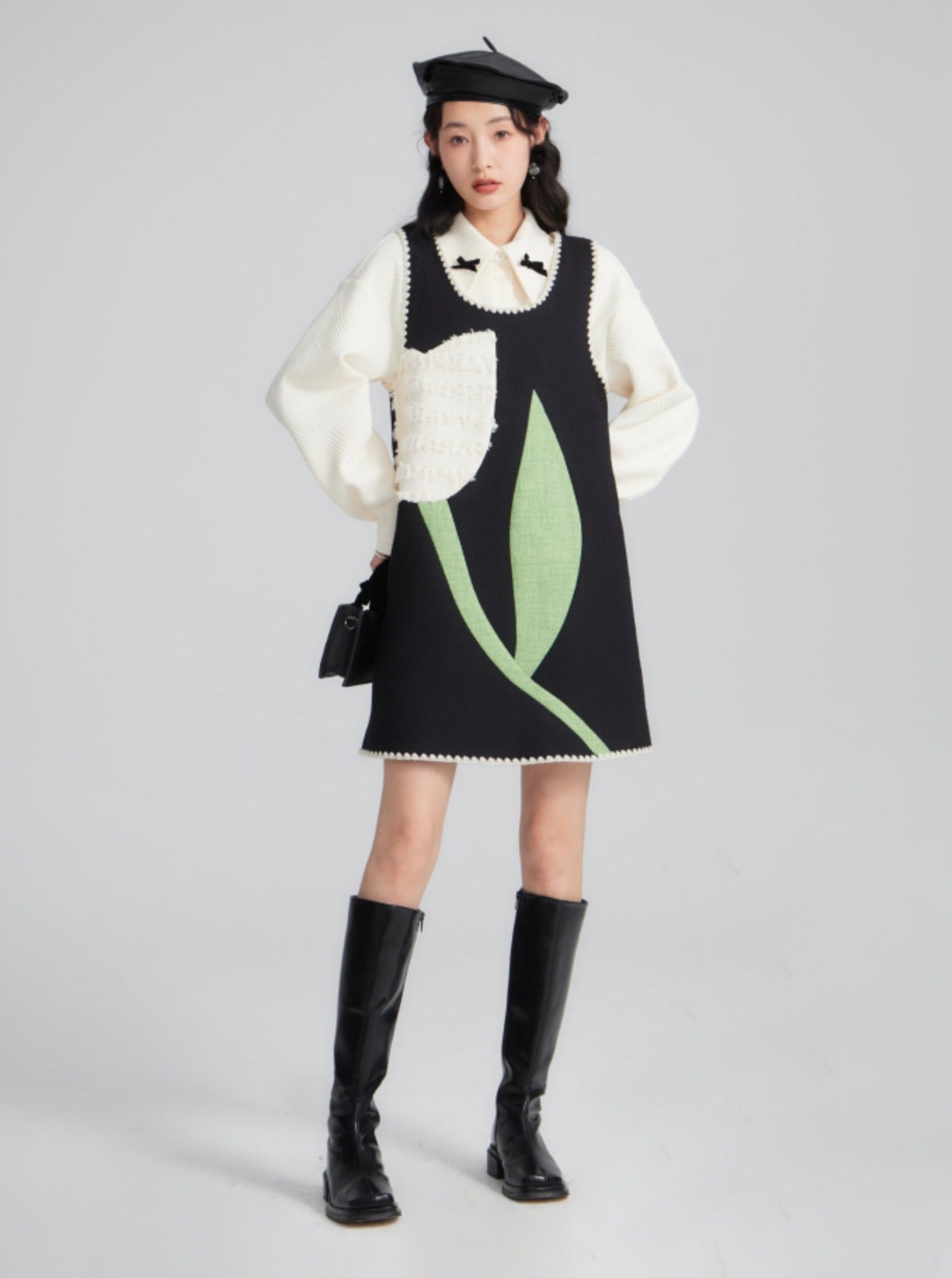 Vestido de jersey caprichoso con diseño de tulipán