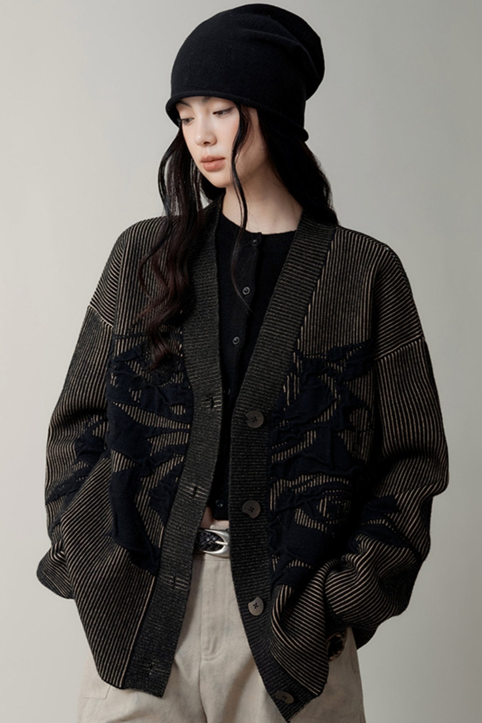 Cardigan de dragon à fines rayures
