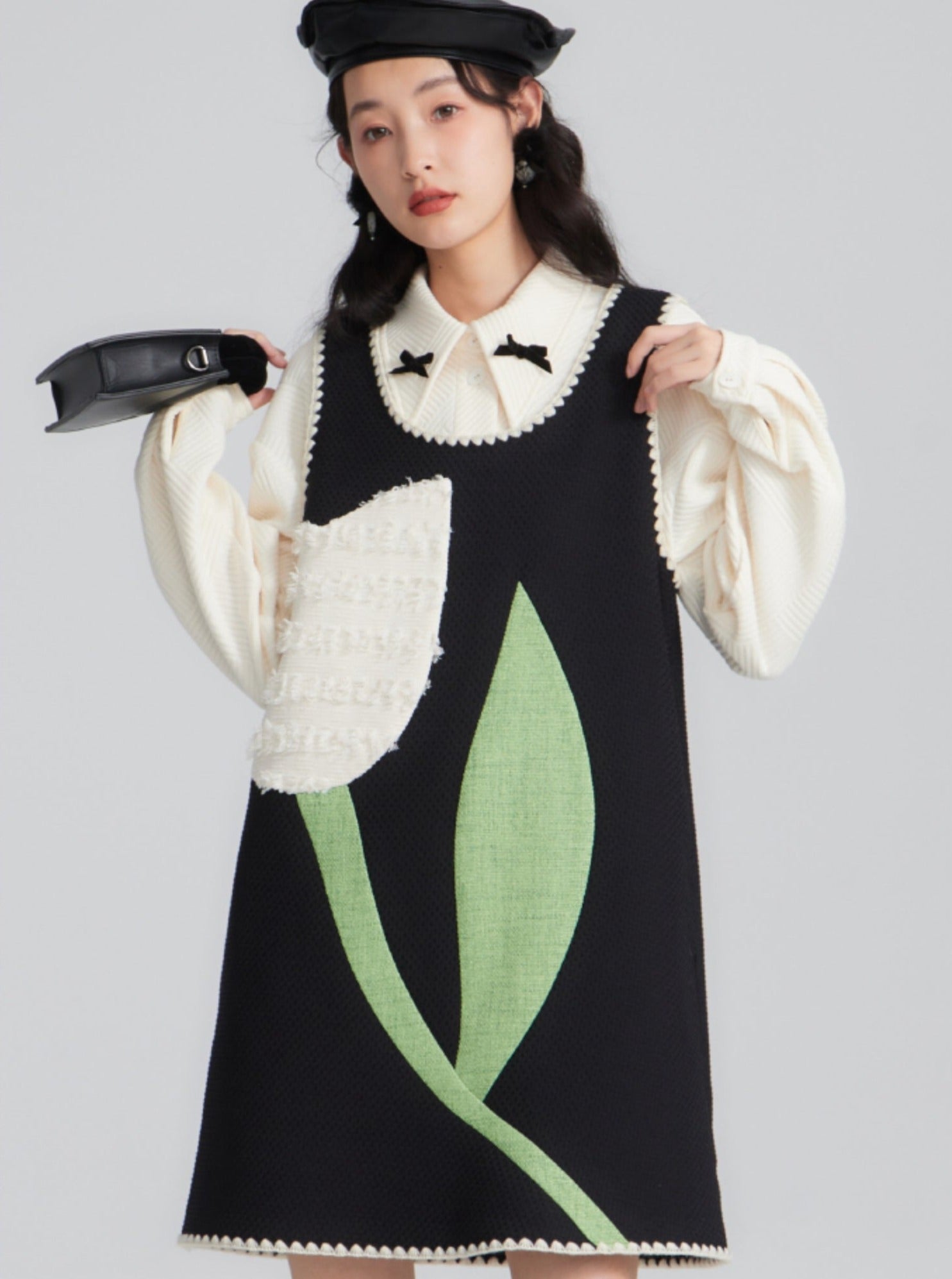 Vestido de jersey caprichoso con diseño de tulipán