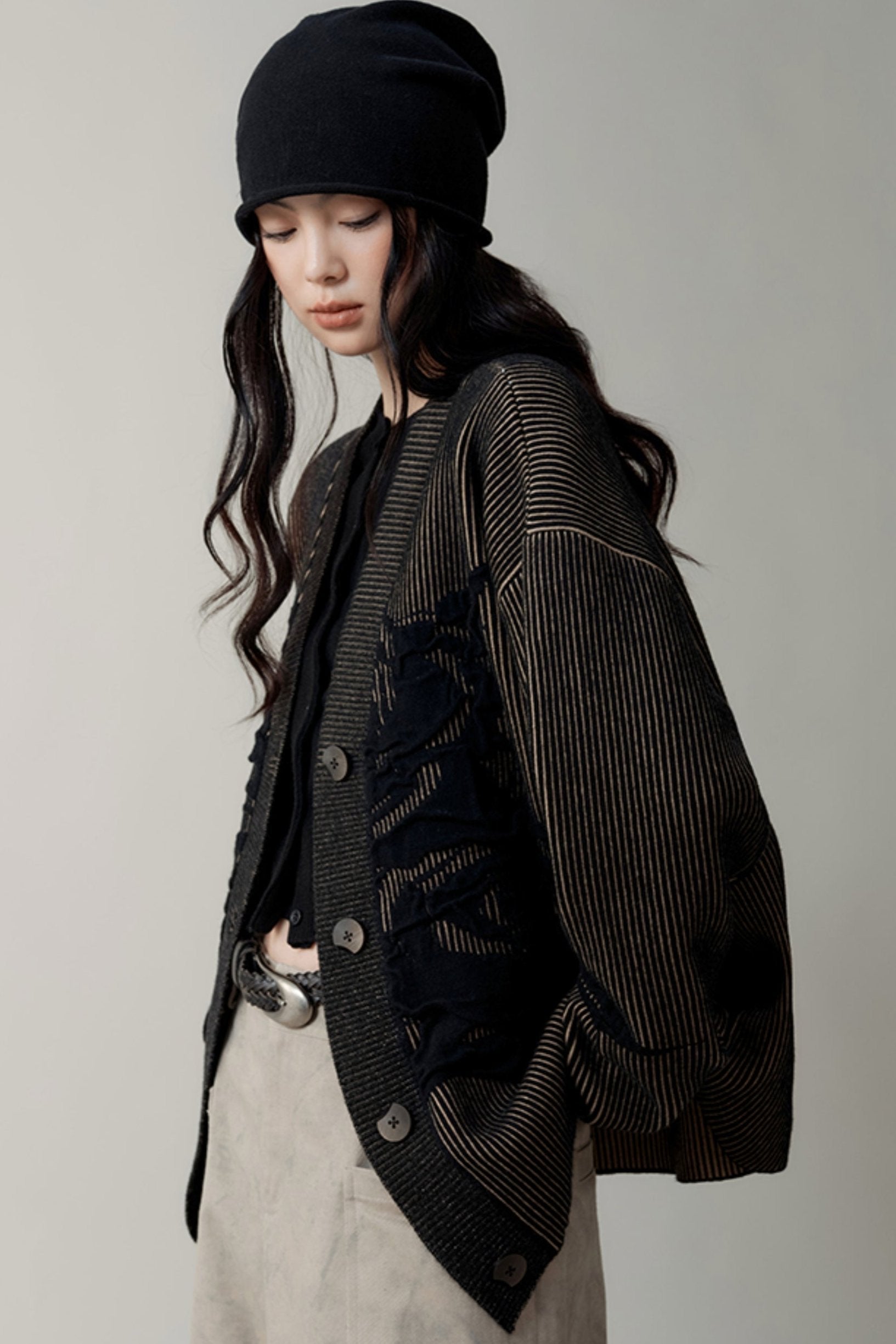 Cardigan de dragon à fines rayures