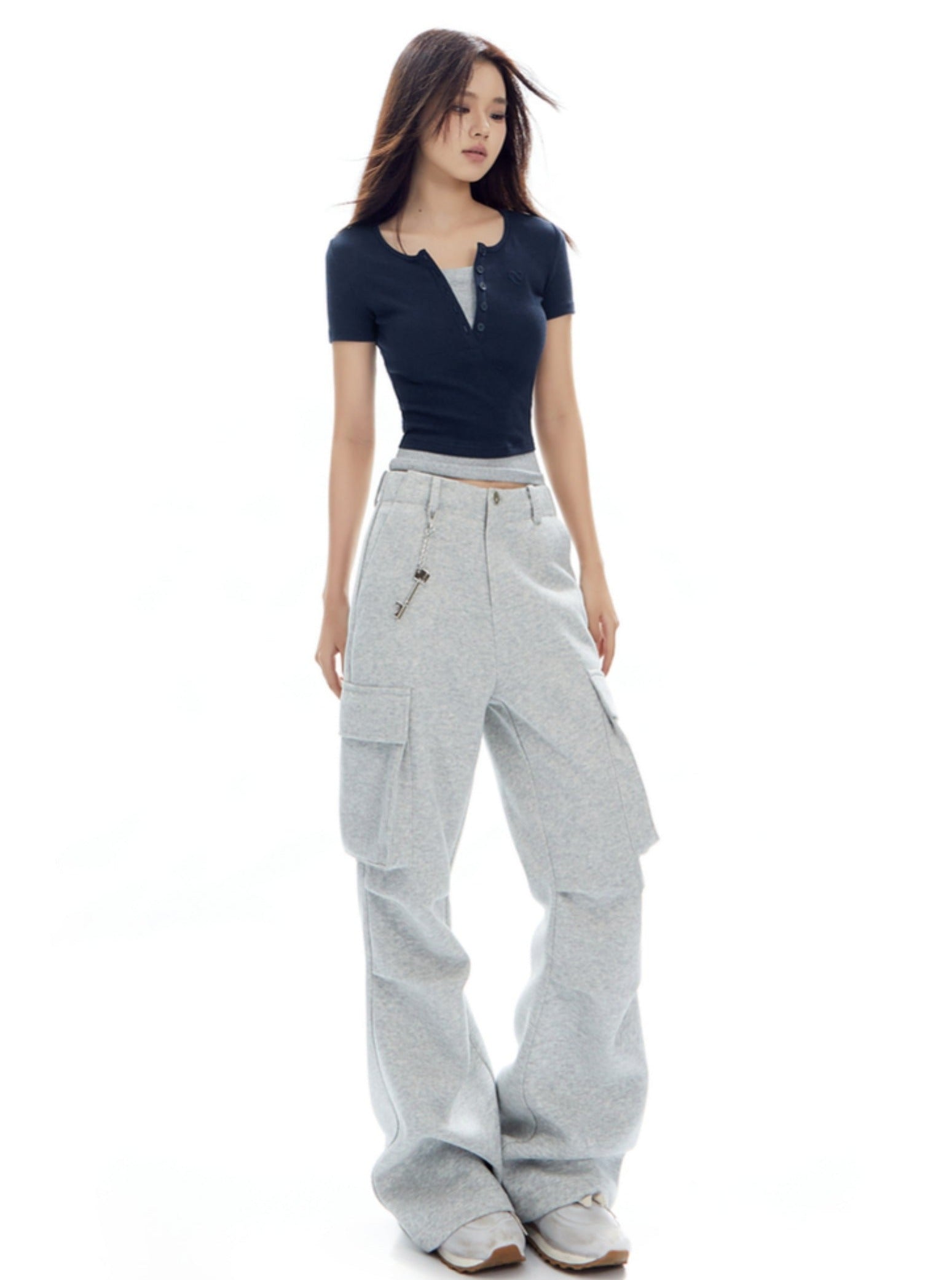Top de cultivo Henley con mangas cortas