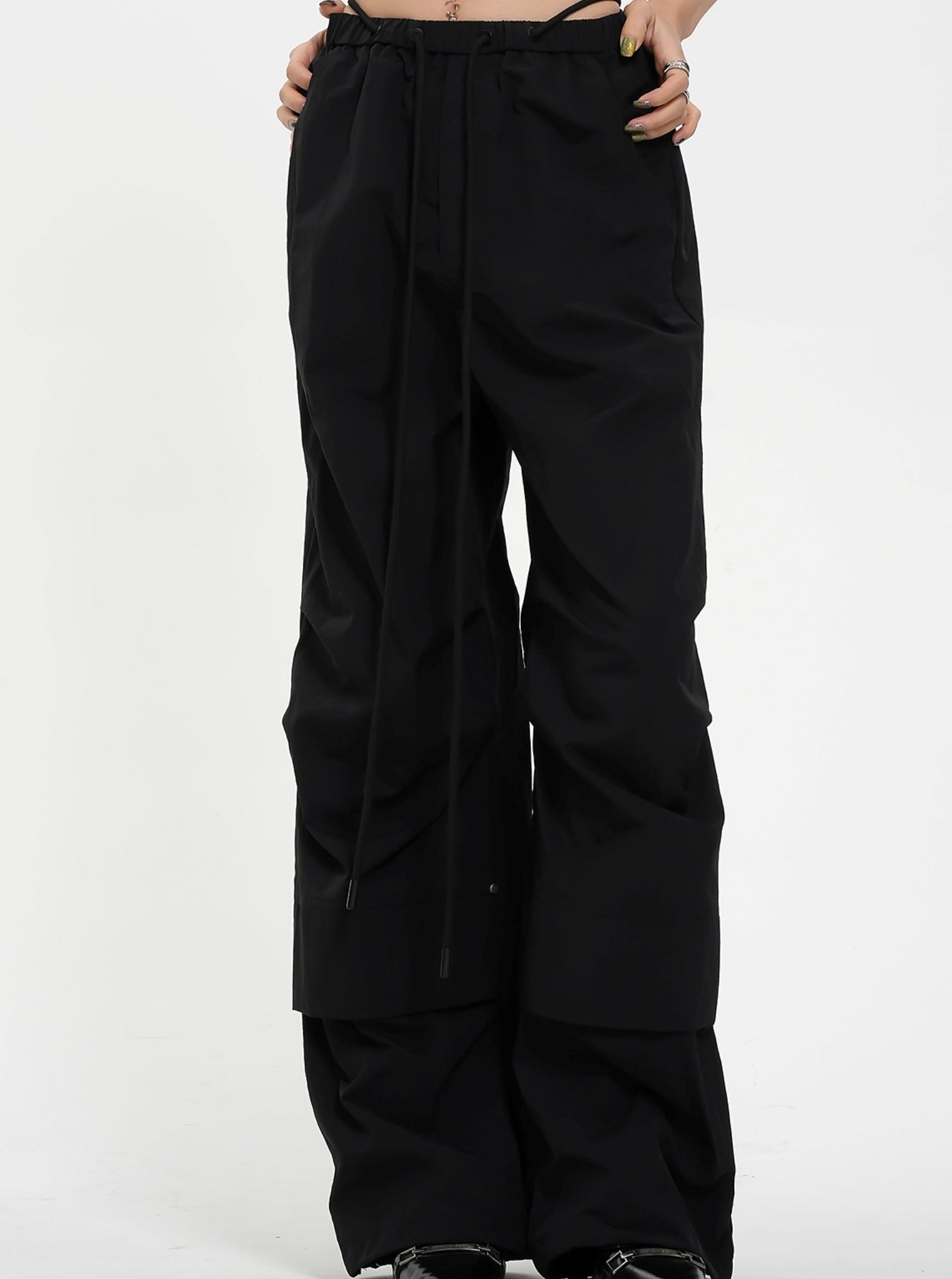 Pantalon à jambes larges à taille haute - pantalon de palais avant plissé noir