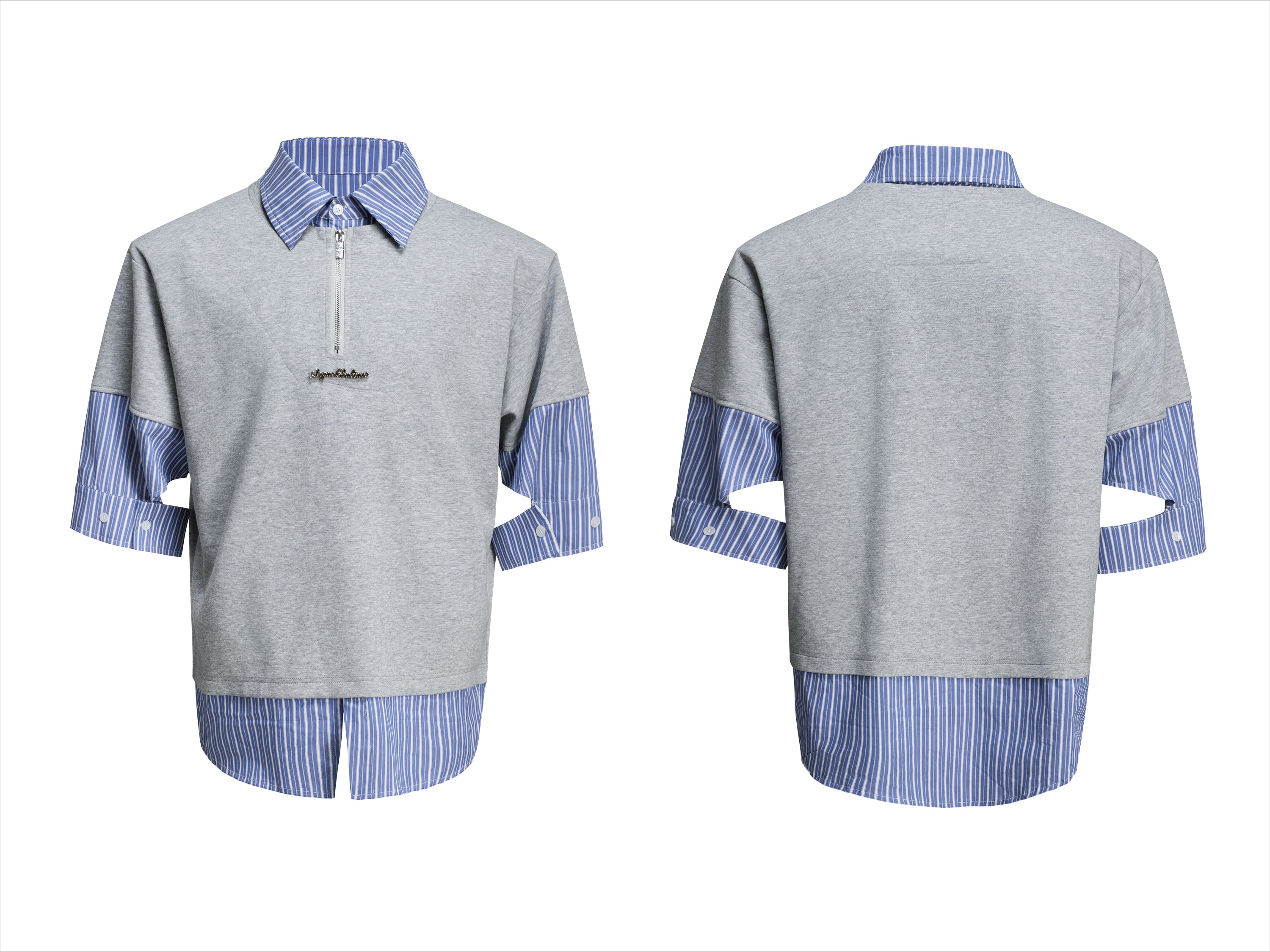 Striped Sleeve Quarter Zip Sweater