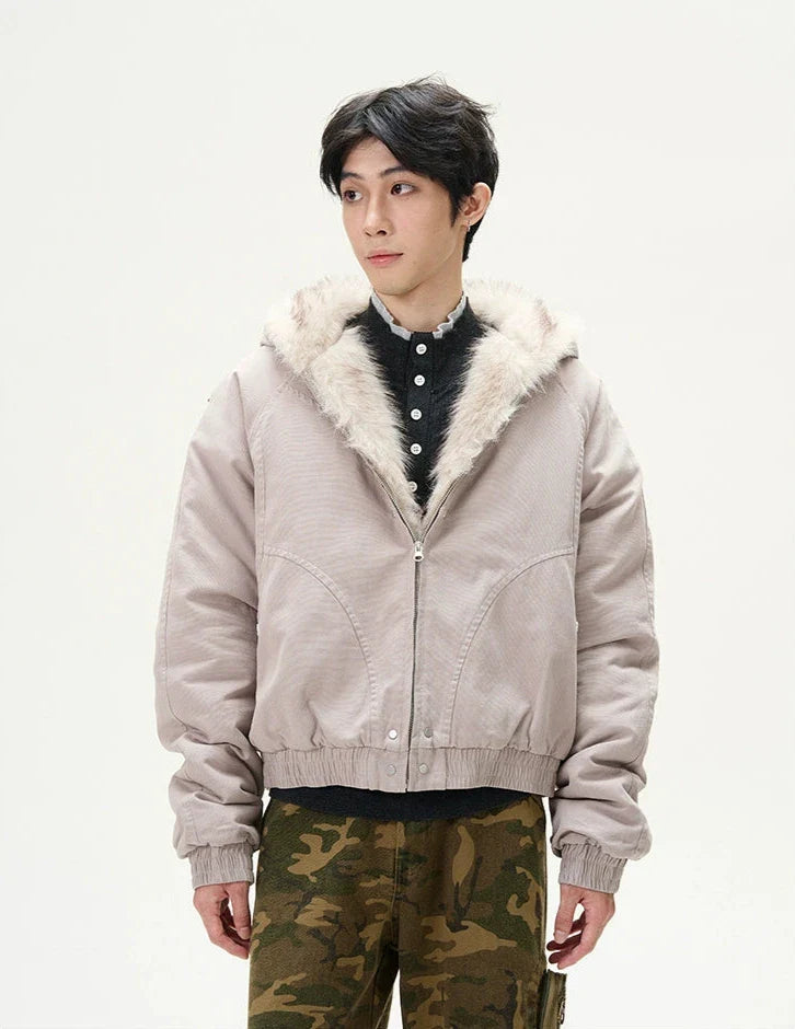 Oversized Bomber Jacket with Faux Fur Trim