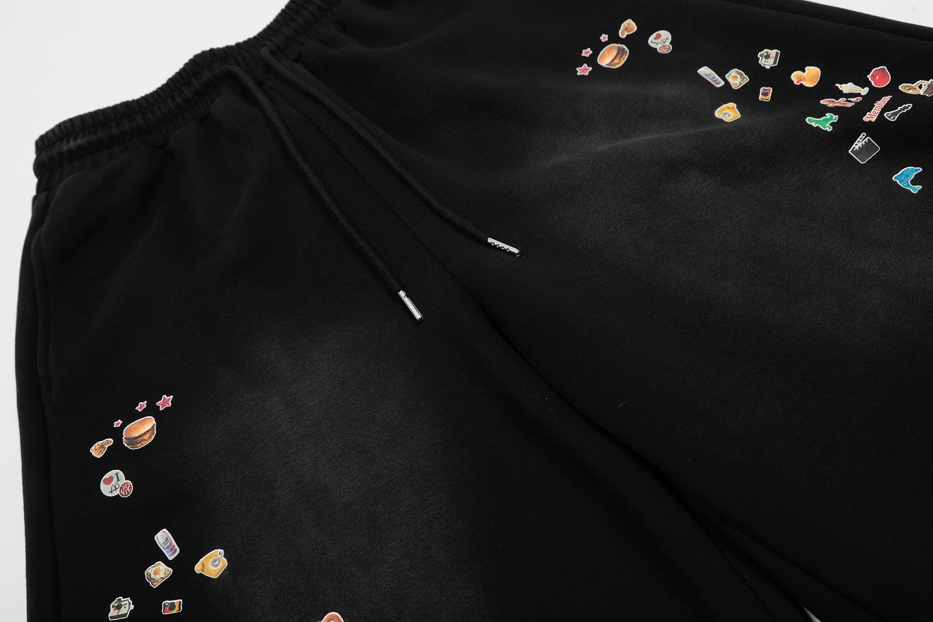 Black Sweat Shorts with Mini Sticker Print Graphics