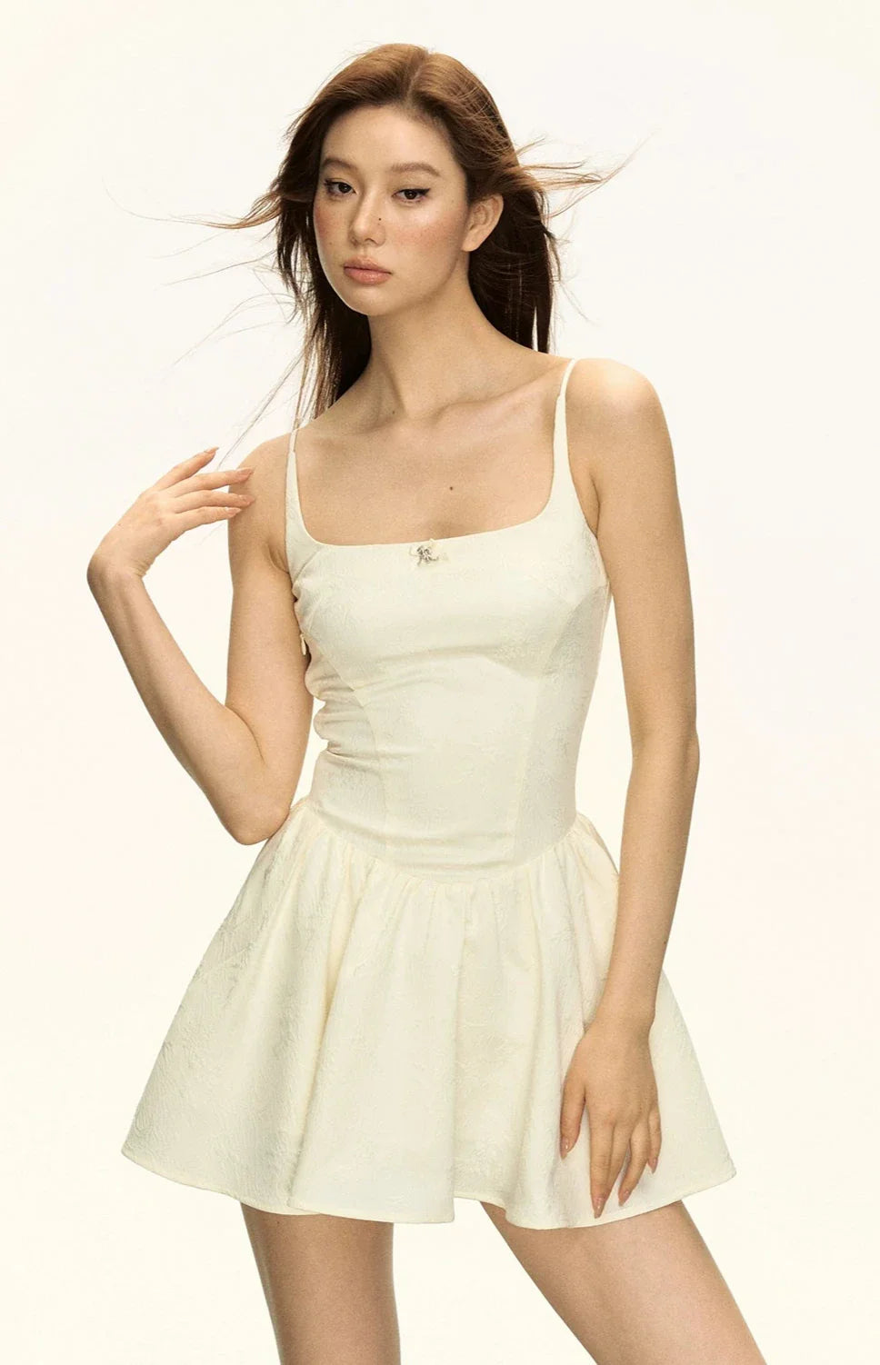 White Spaghetti Strap Fit and Flare Mini Dress
