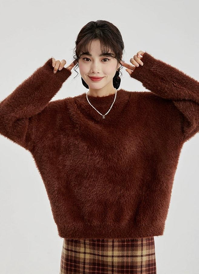 Fuzzy Round Neck Sweater