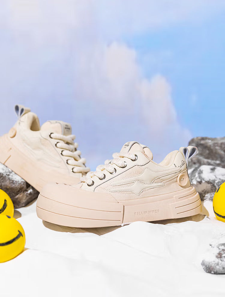 Beige Smile Panel Platform Sneakers - View 3