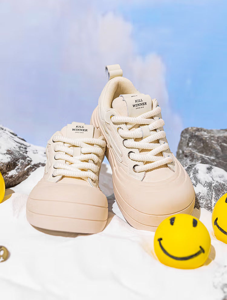 Beige Smile Panel Platform Sneakers - View 6