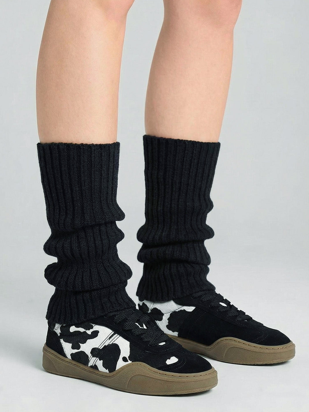 Black Cow-Print Horsehair Low-Top Sneakers - View 2